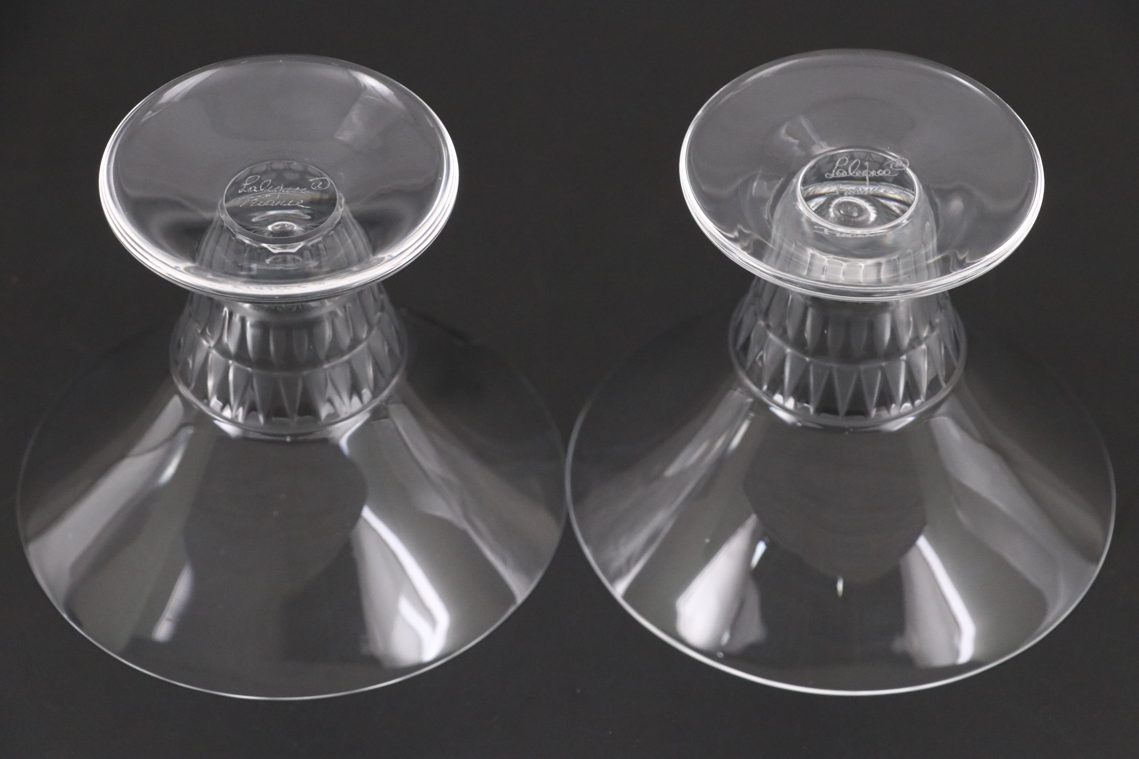 Pair of Lalique "Bourgueil" Frosted and Clear Crystal Champagne Coupes