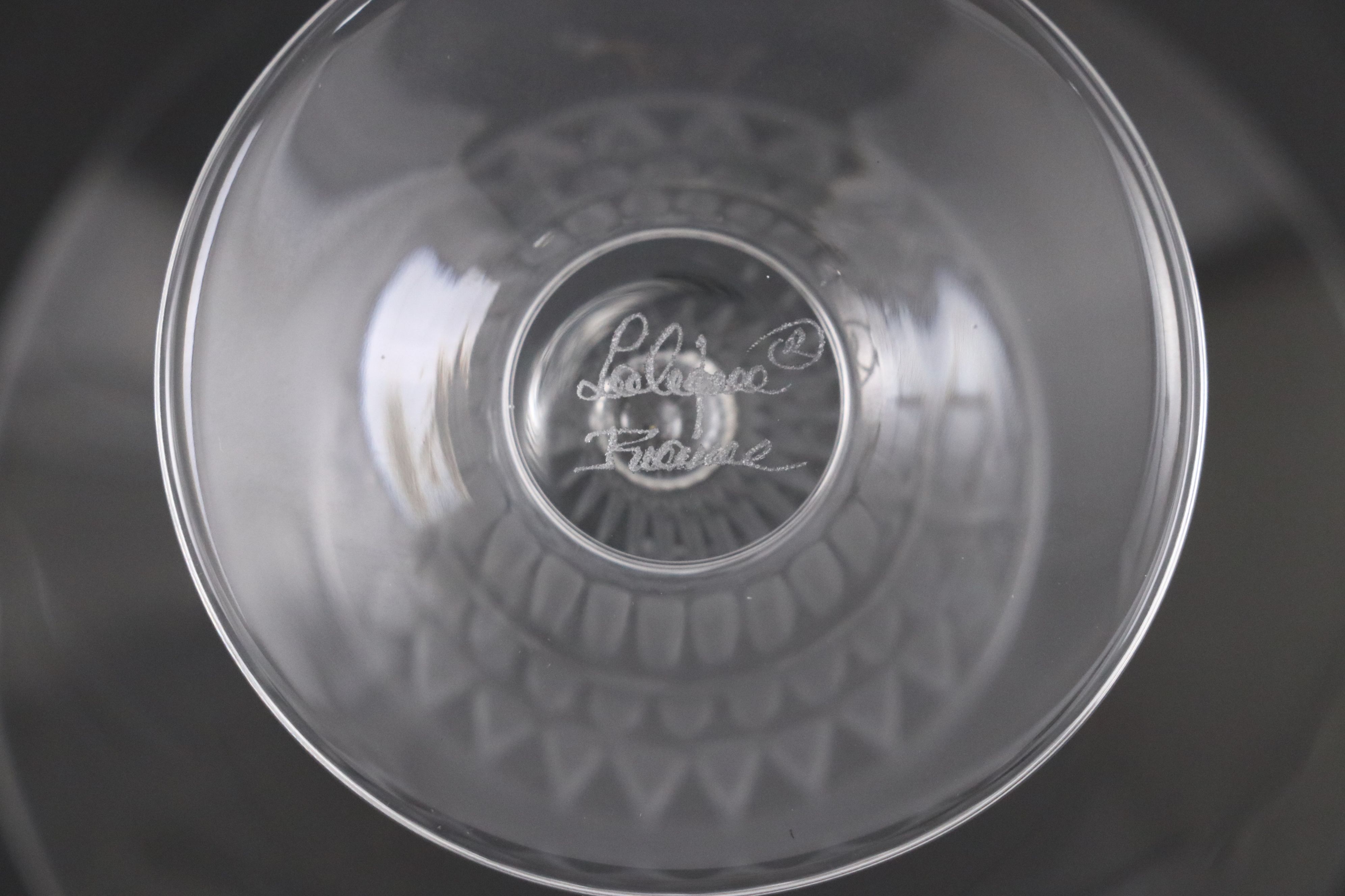 Pair of Lalique "Bourgueil" Frosted and Clear Crystal Champagne Coupes