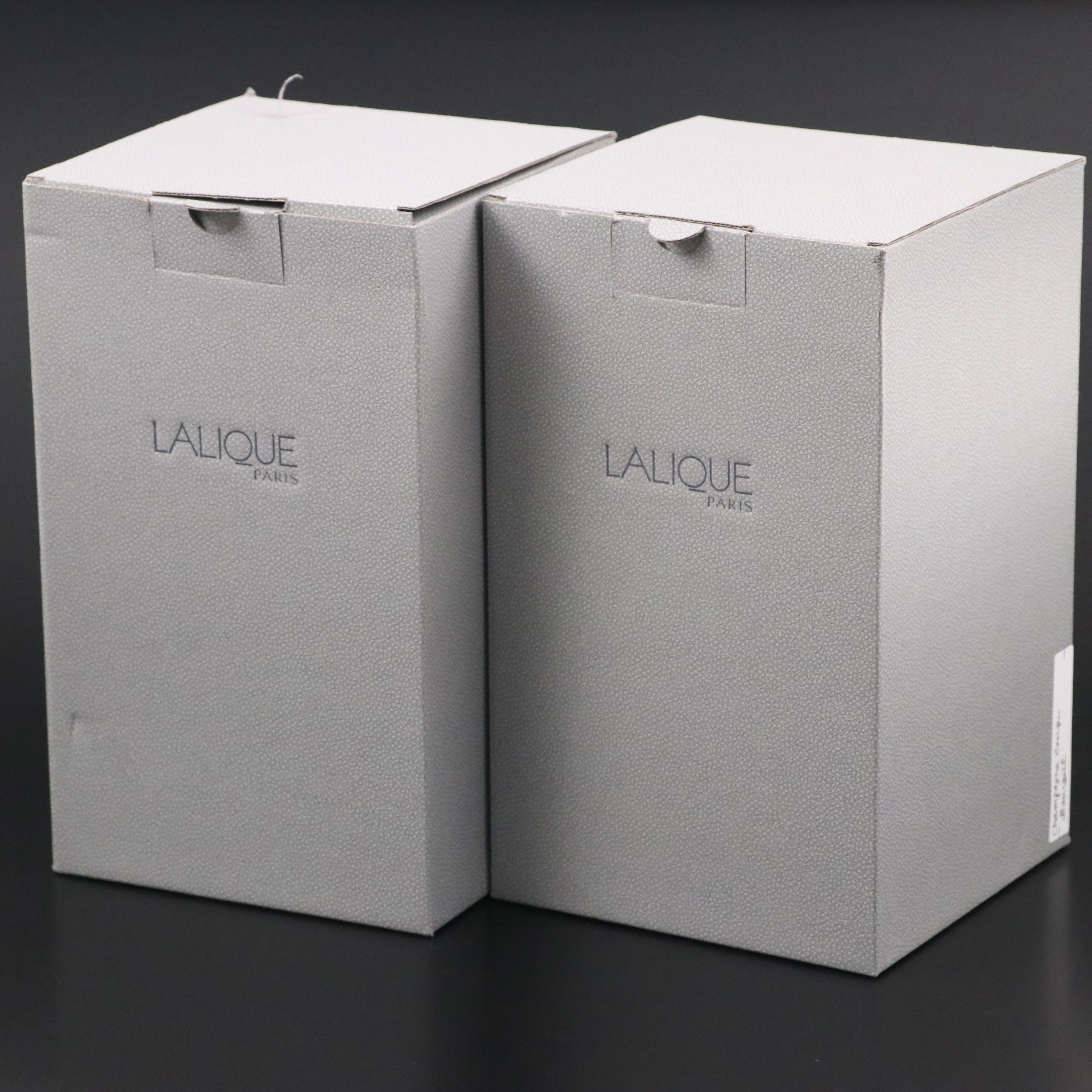 Pair of Lalique "Bourgueil" Frosted and Clear Crystal Champagne Coupes