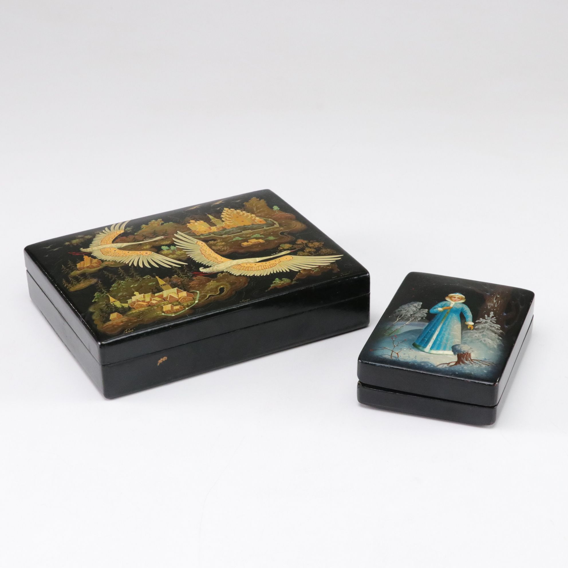 Hand-Painted Russian Lacquerware Miniature Boxes