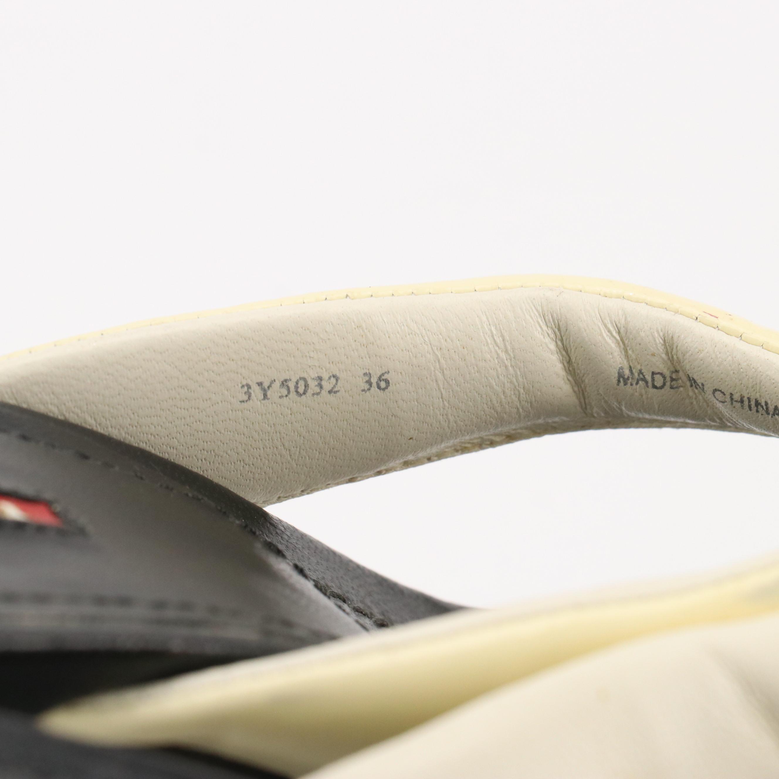 Prada Padded Thong-Strap Wedge Sandals in Ivory Patent & Black Calfskin Leather