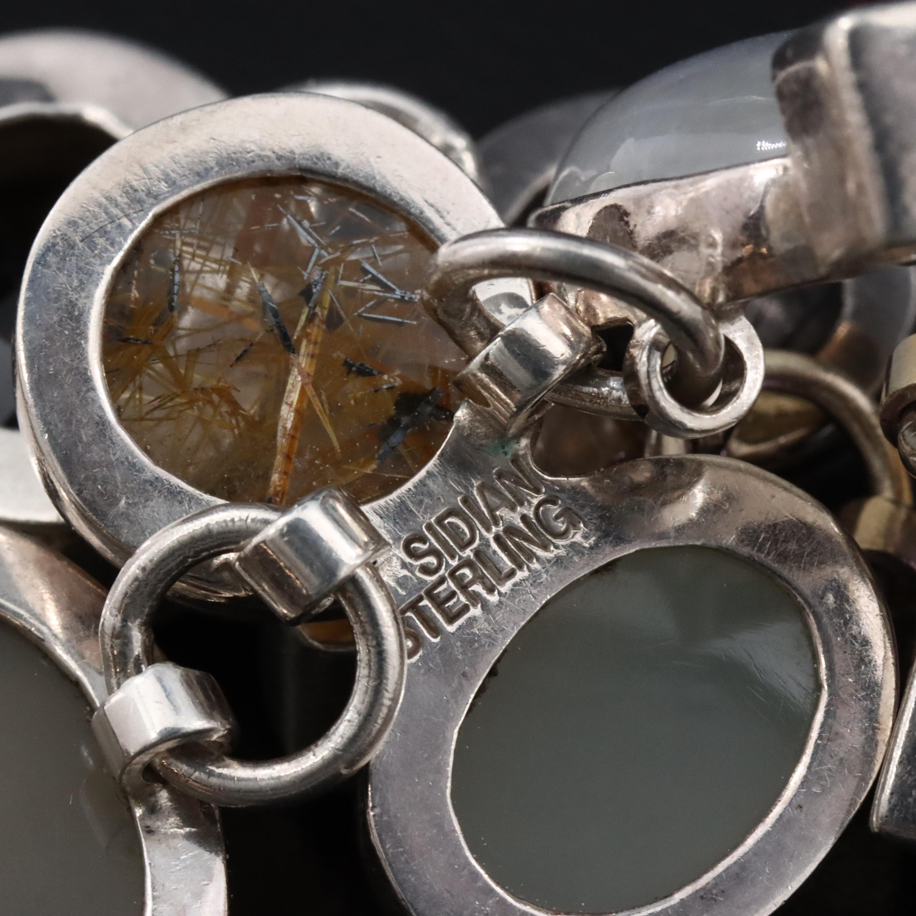 Sterling Rainbow Moonstone, Smoky Quartz and Amethyst Bracelet