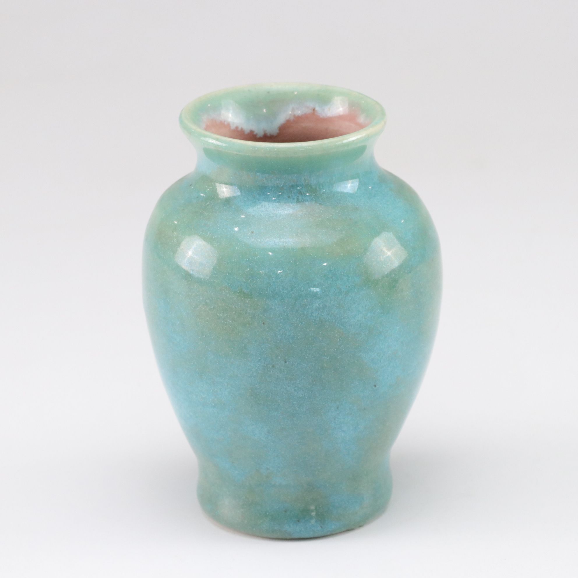 Pisgah Forest 1941 Turquoise Drip Pottery Vase With C. Powell Sage Swirl Vase