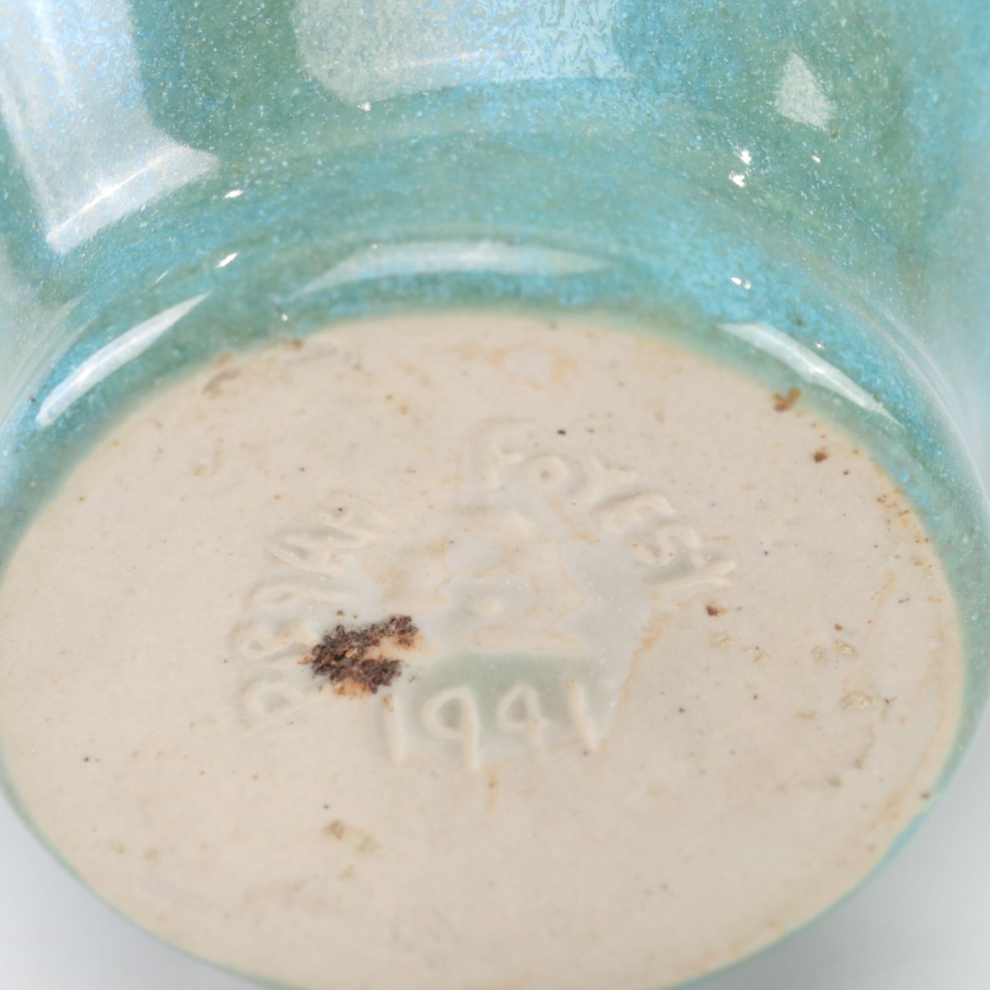 Pisgah Forest 1941 Turquoise Drip Pottery Vase With C. Powell Sage Swirl Vase