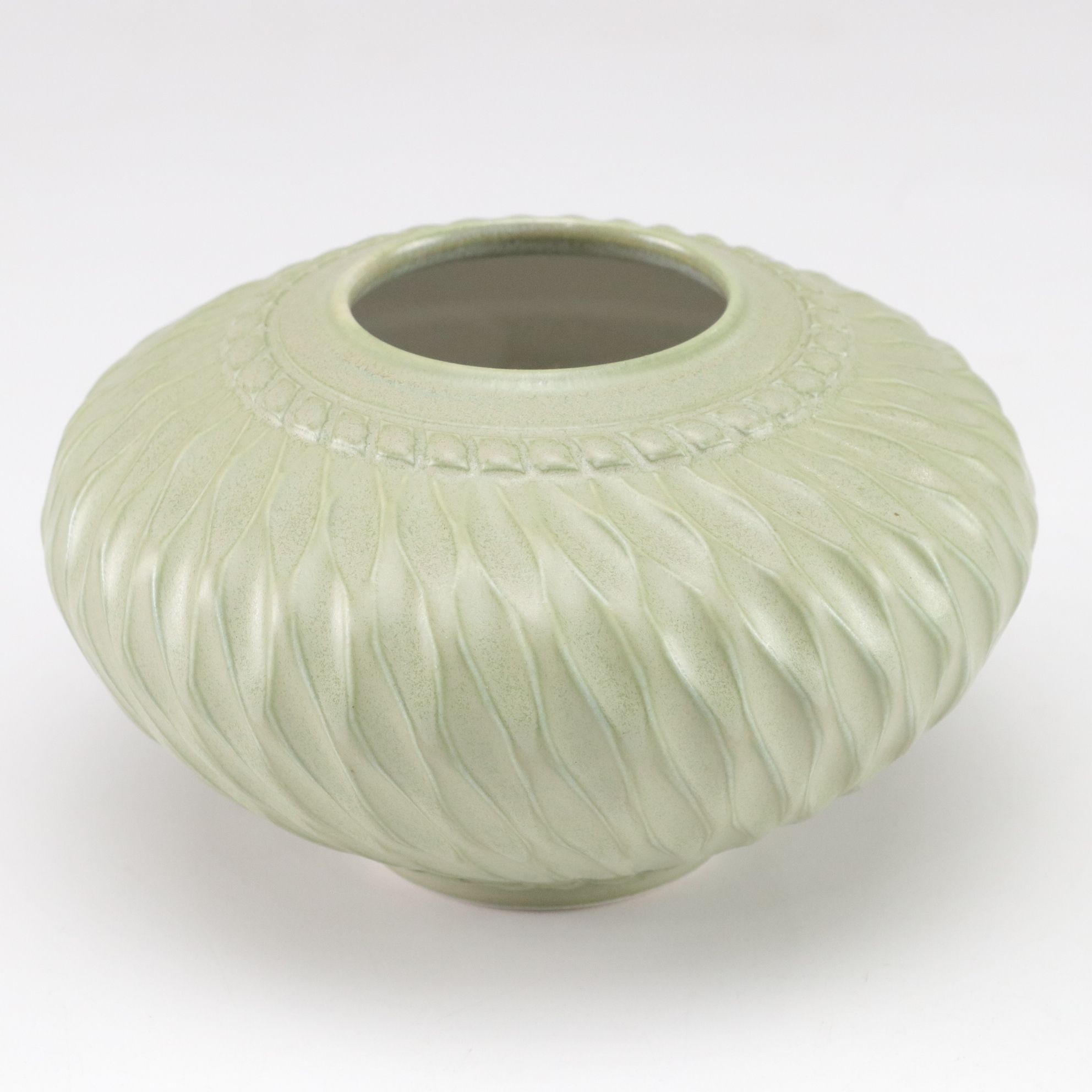 Pisgah Forest 1941 Turquoise Drip Pottery Vase With C. Powell Sage Swirl Vase