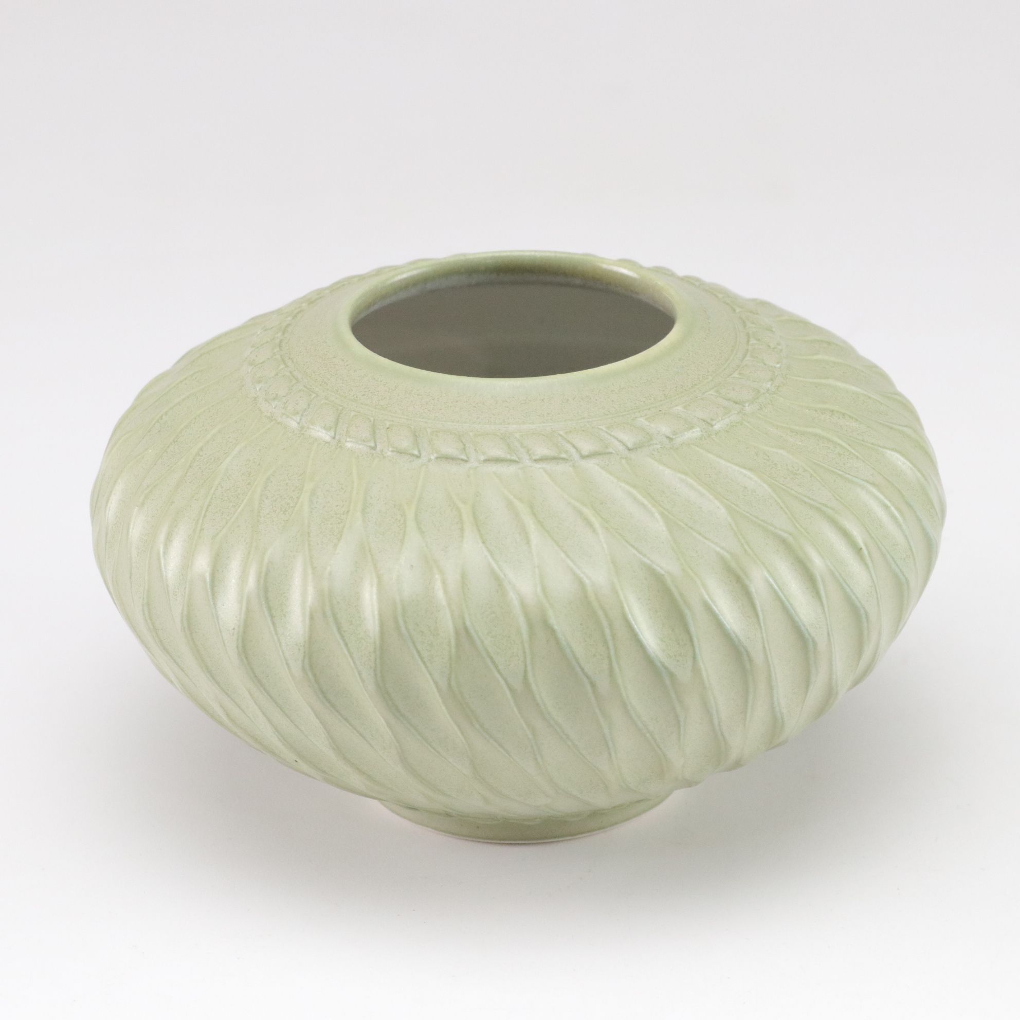 Pisgah Forest 1941 Turquoise Drip Pottery Vase With C. Powell Sage Swirl Vase