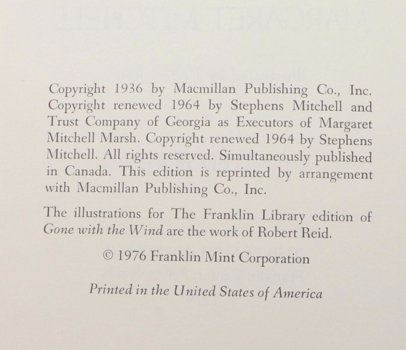 Franklin Library Limited Edition "Gone with the Wind" by Margaret Mitchell, 1976