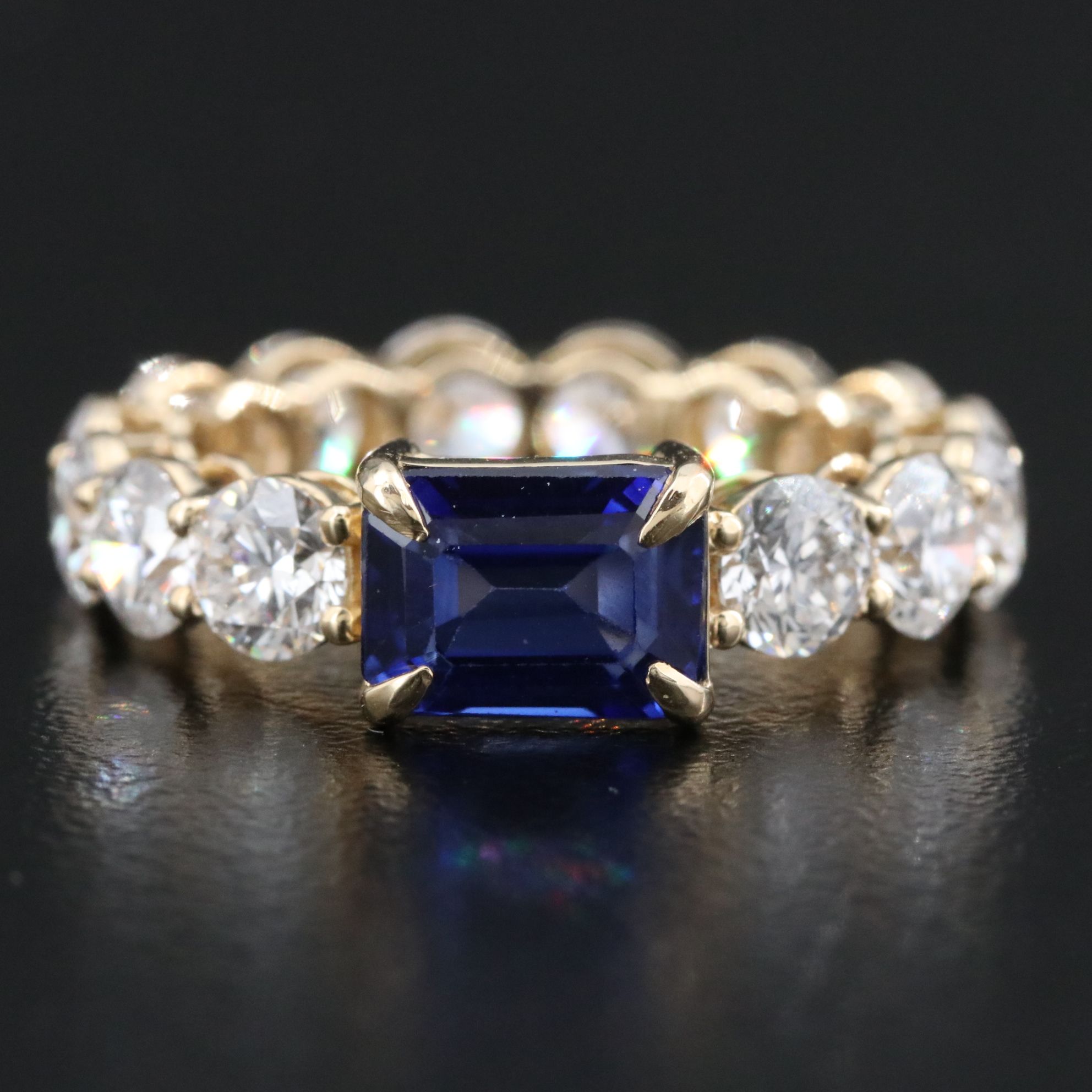 14K 2.08 CT Sapphire and 4.22 CTW Lab Grown Diamond Eternity Ring