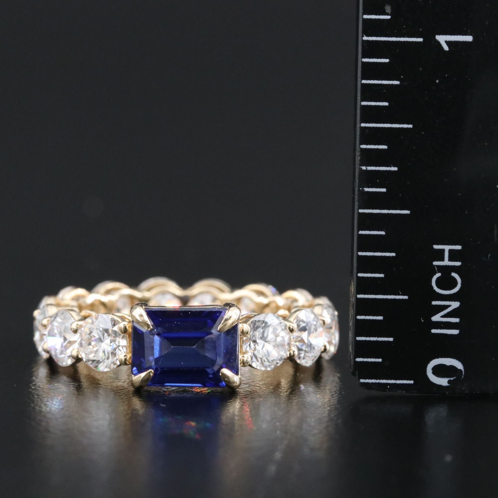 14K 2.08 CT Sapphire and 4.22 CTW Lab Grown Diamond Eternity Ring
