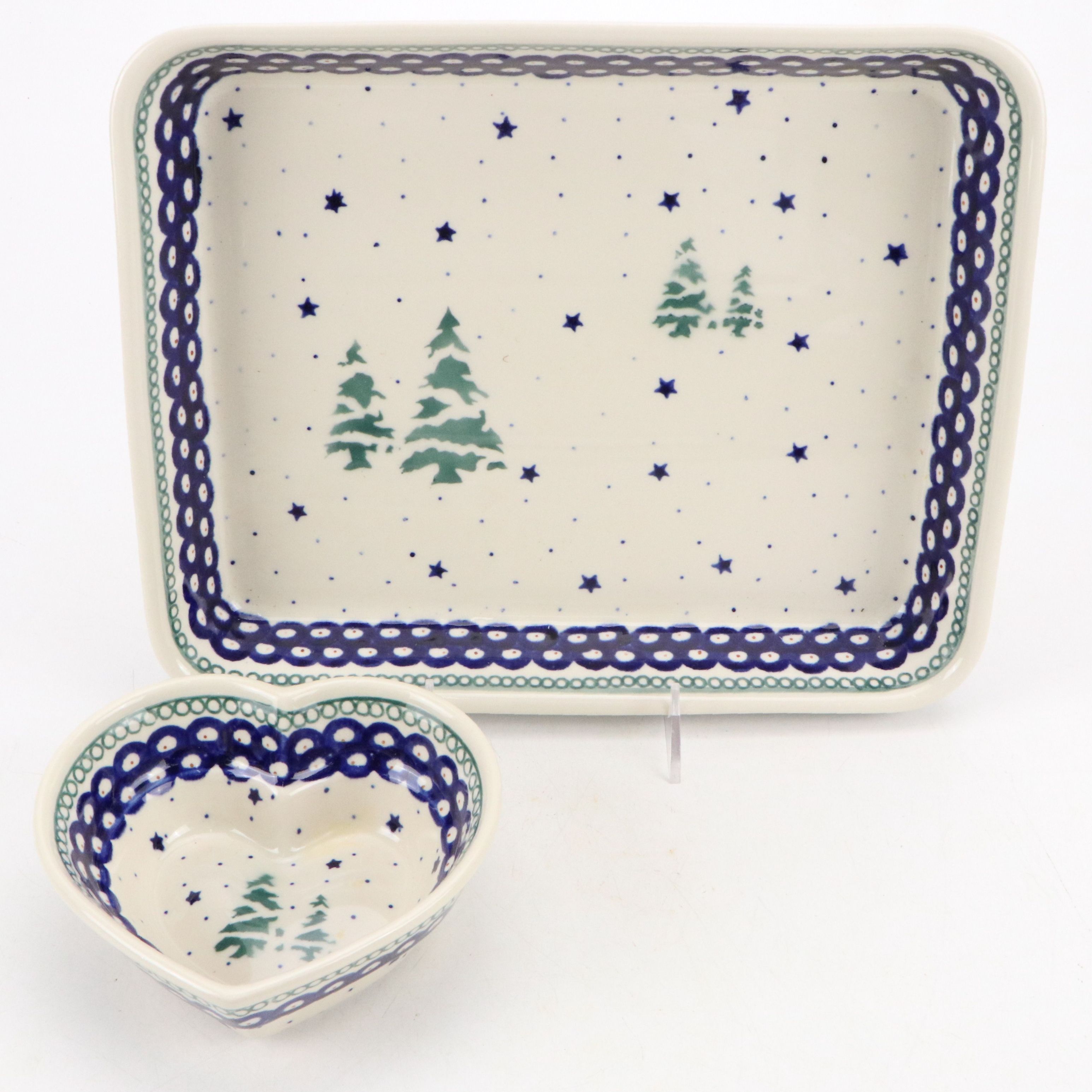 Boleslawiec Ceramic Christmas Serving Tray and Heart Bowl