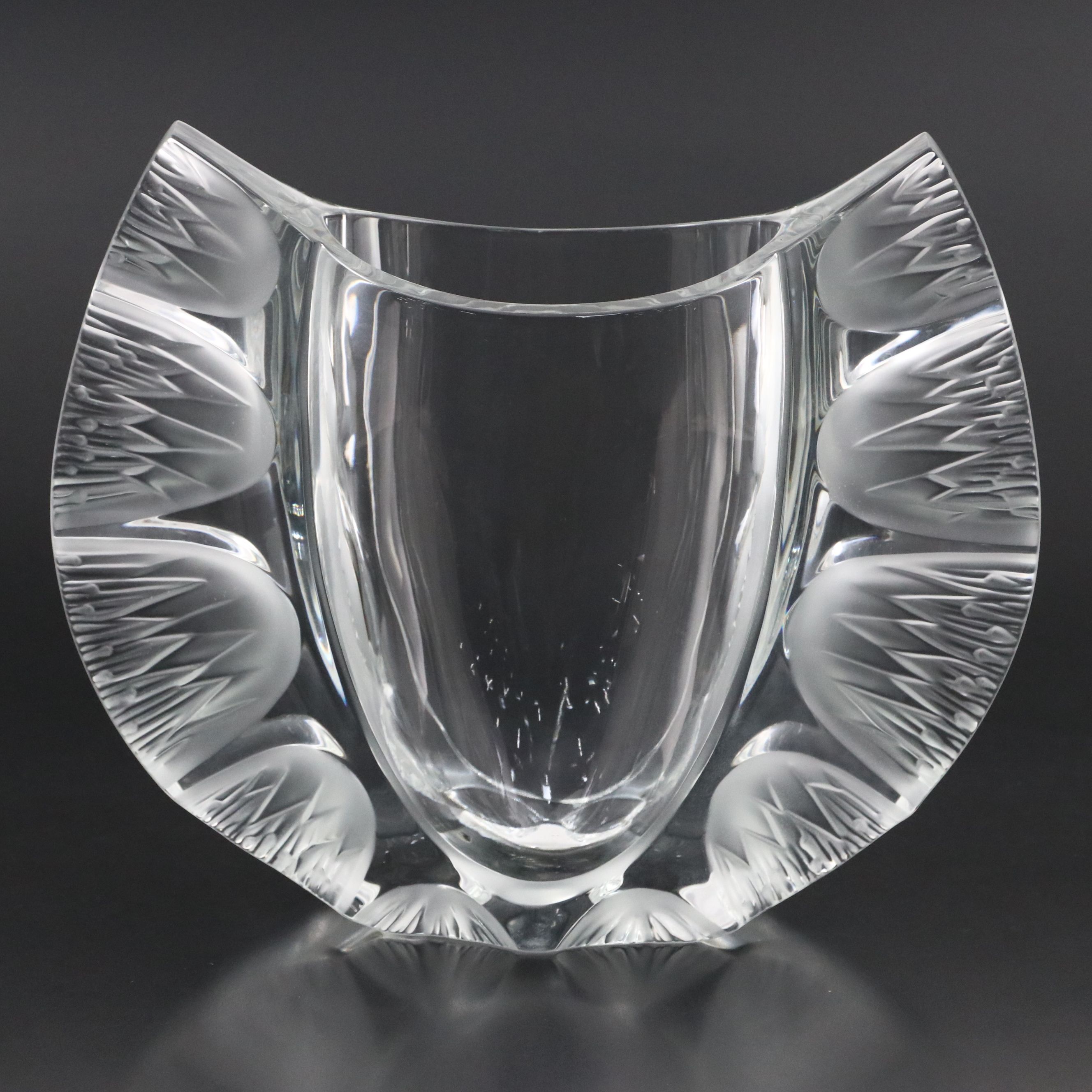 Lalique "Chardons" Frosted and Clear Crystal Winged Thistle Vase, 2005