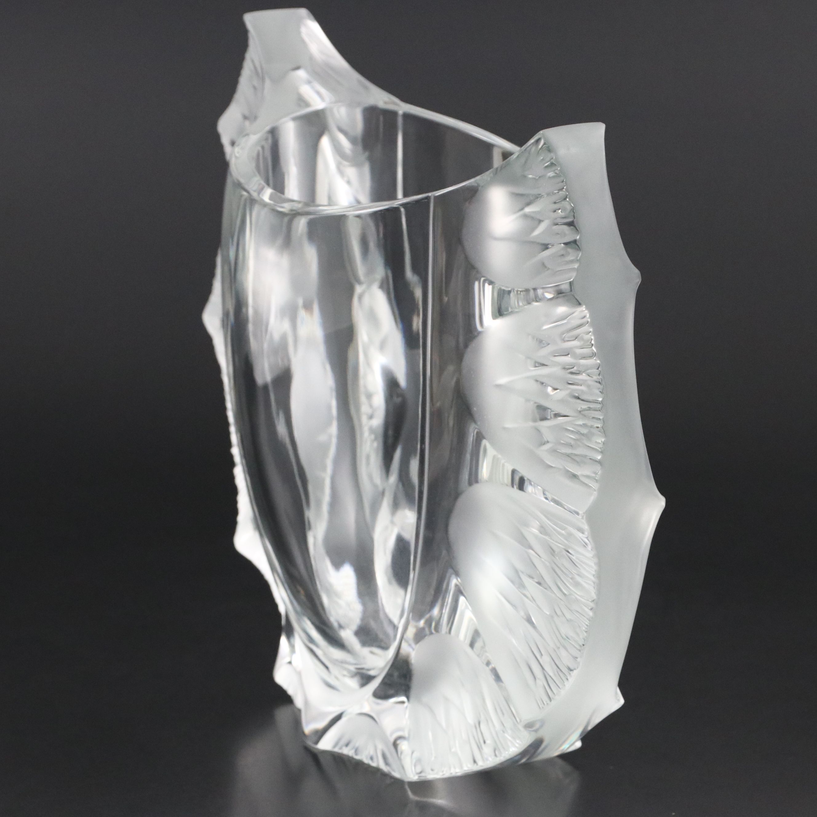 Lalique "Chardons" Frosted and Clear Crystal Winged Thistle Vase, 2005