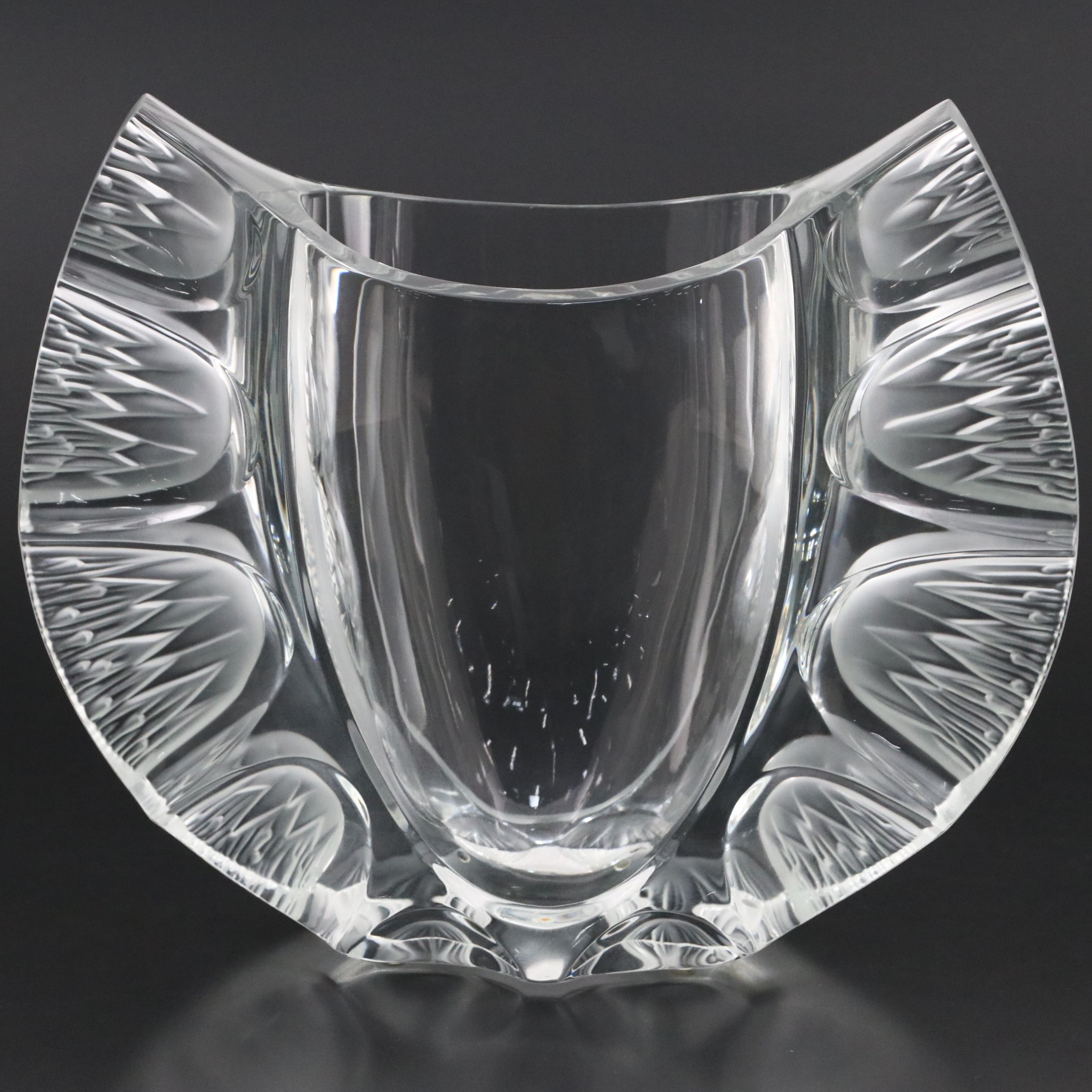 Lalique "Chardons" Frosted and Clear Crystal Winged Thistle Vase, 2005
