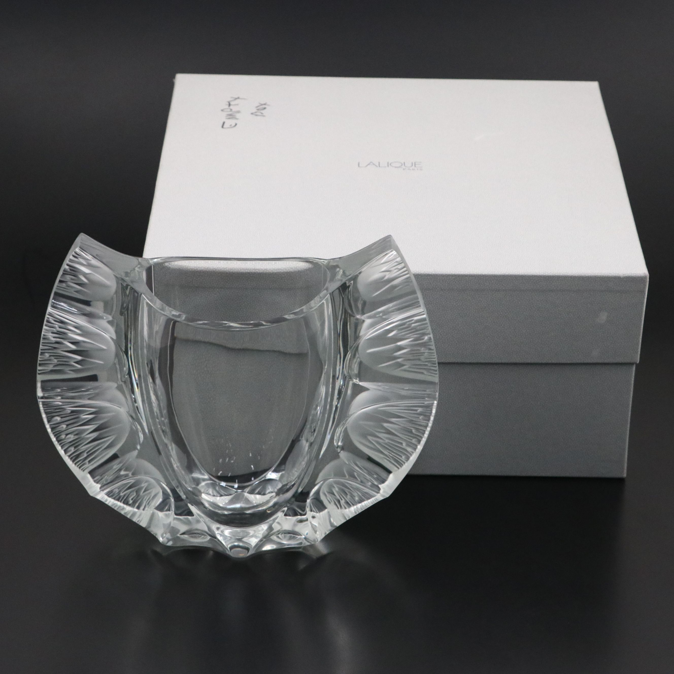 Lalique "Chardons" Frosted and Clear Crystal Winged Thistle Vase, 2005