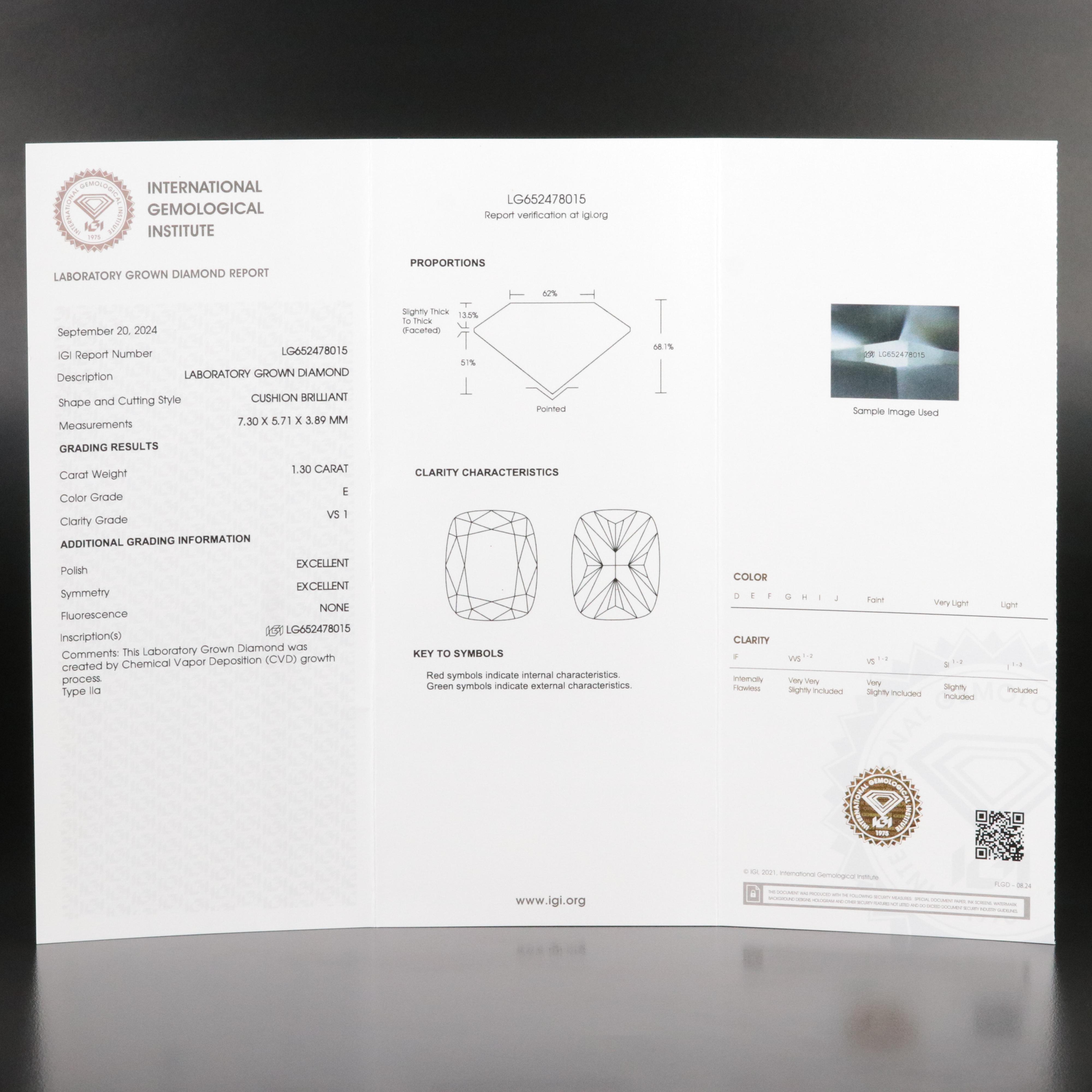 Loose 1.30 CT Lab Grown Diamond with IGI Report