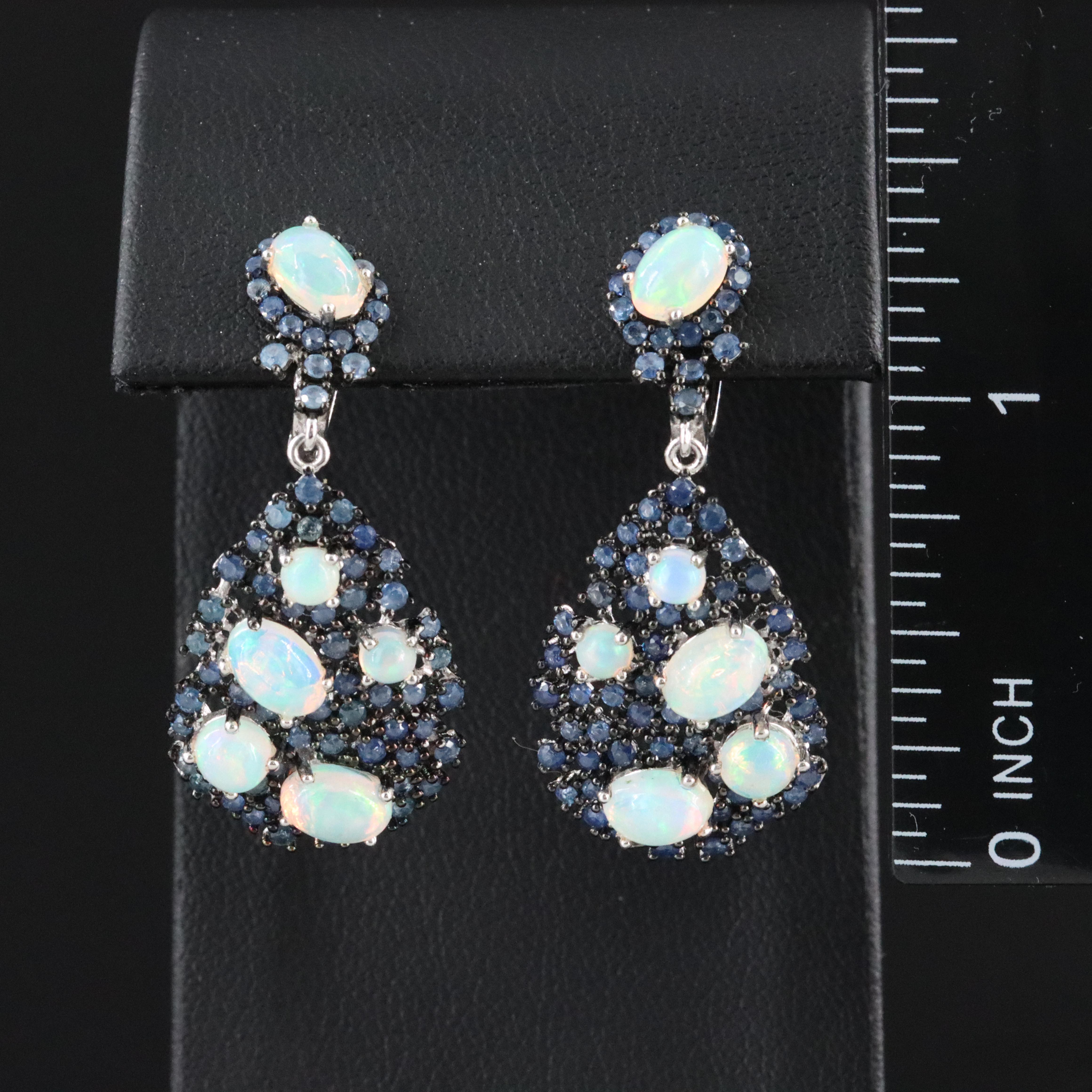 Sterling Opal and Sapphire Earrings