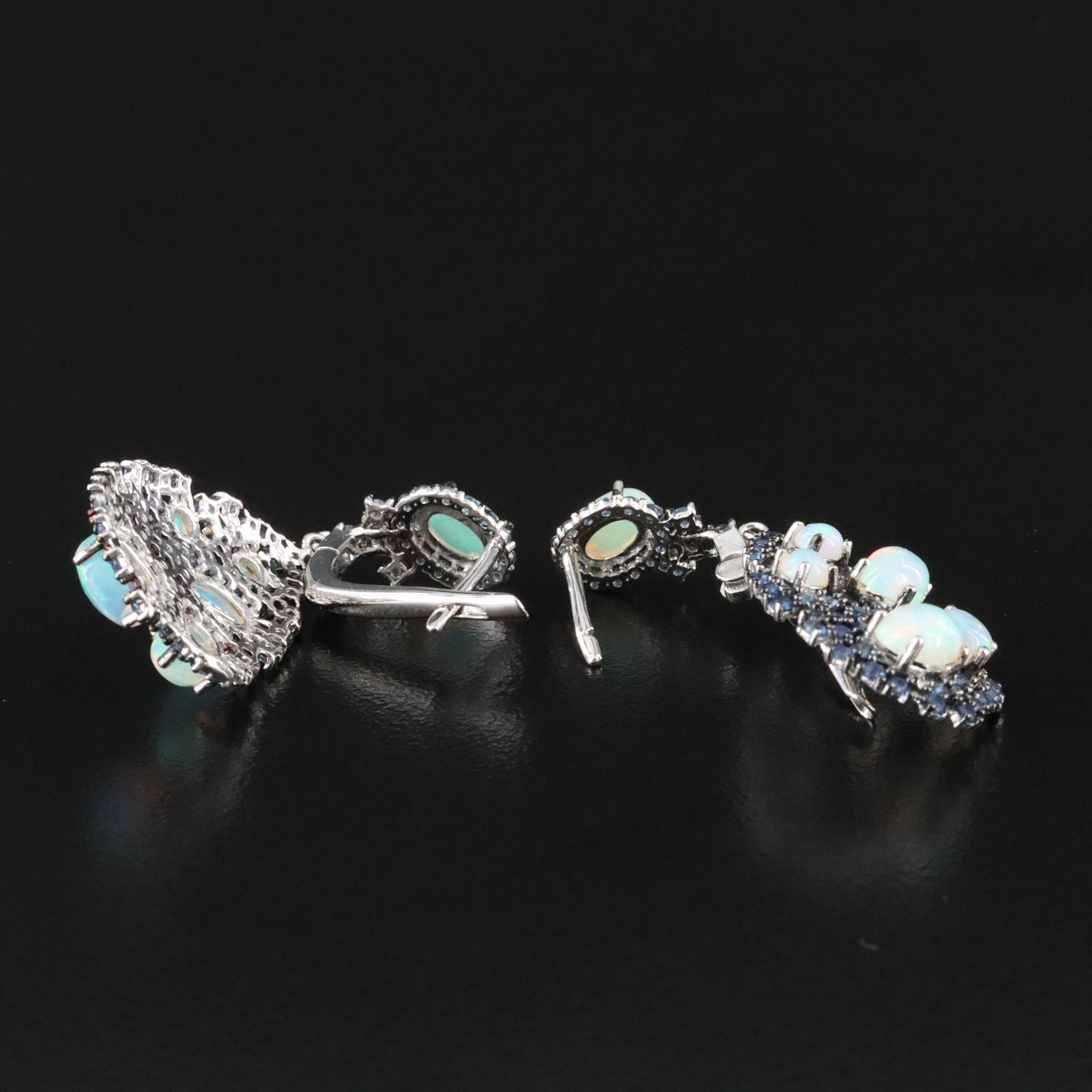 Sterling Opal and Sapphire Earrings