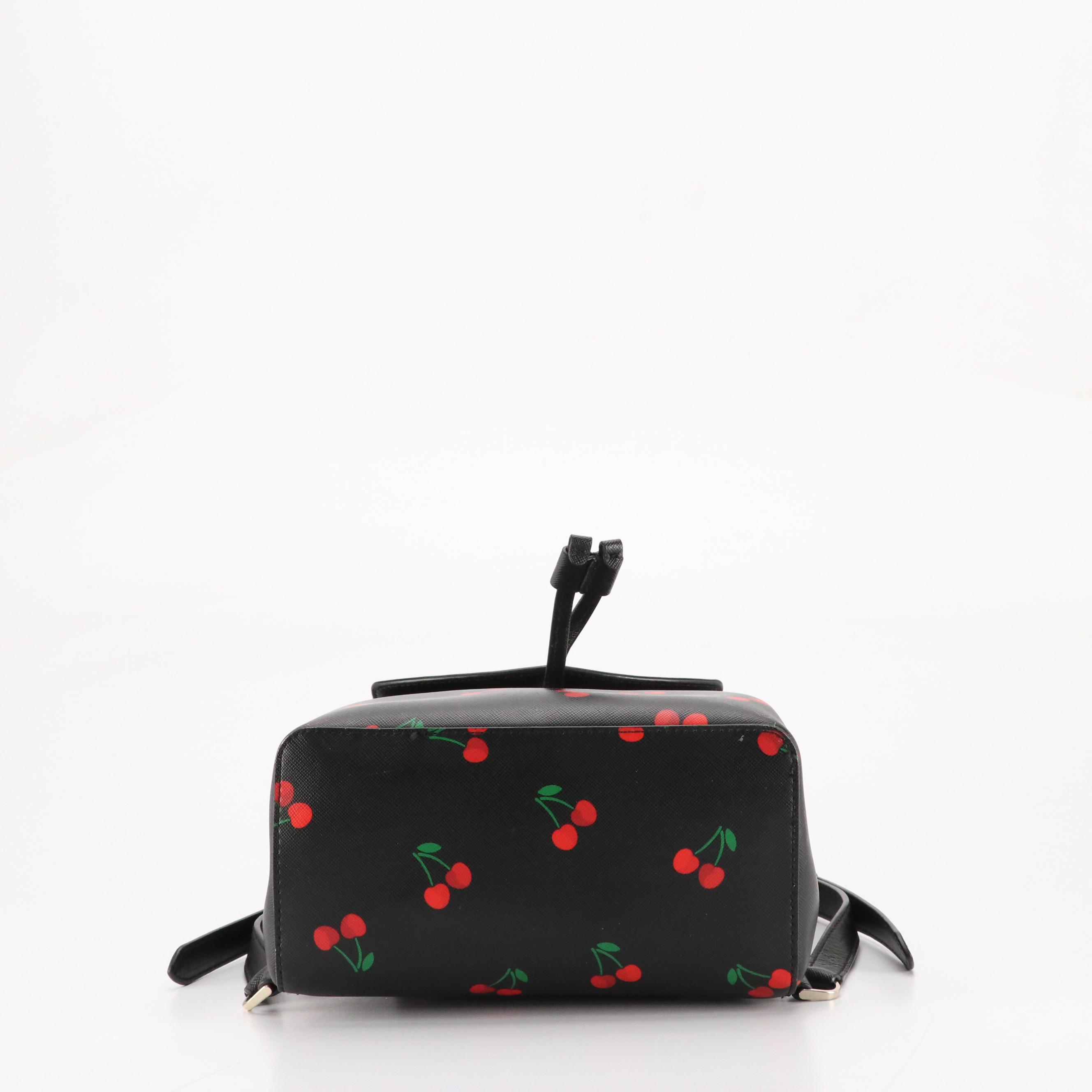 Kate Spade "Lizzie" Medium Flap Backpack in Tossed Cherry Print Saffiano PVC