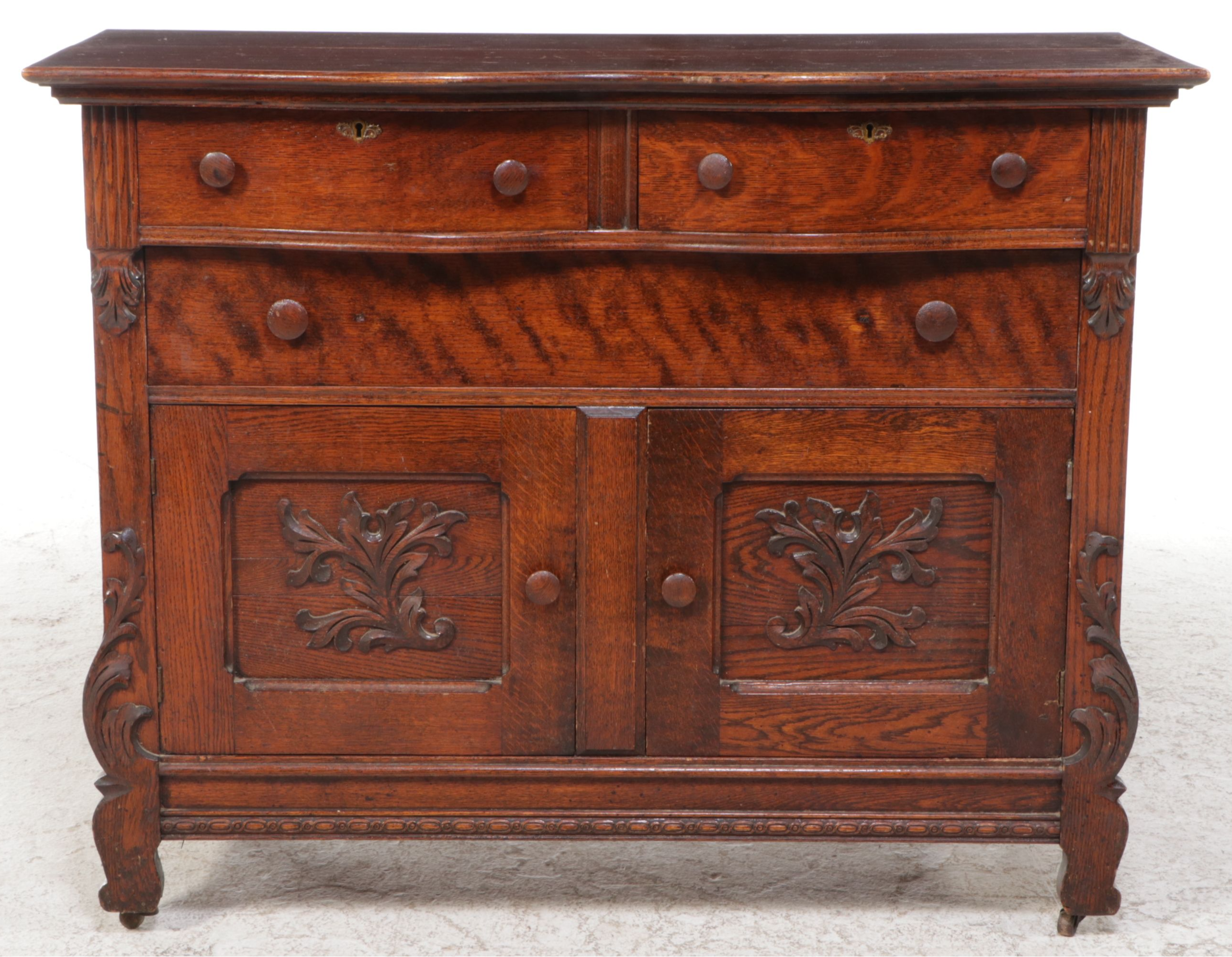Victorian Rococo Revival Tiger Oak Buffet, 19th Century
