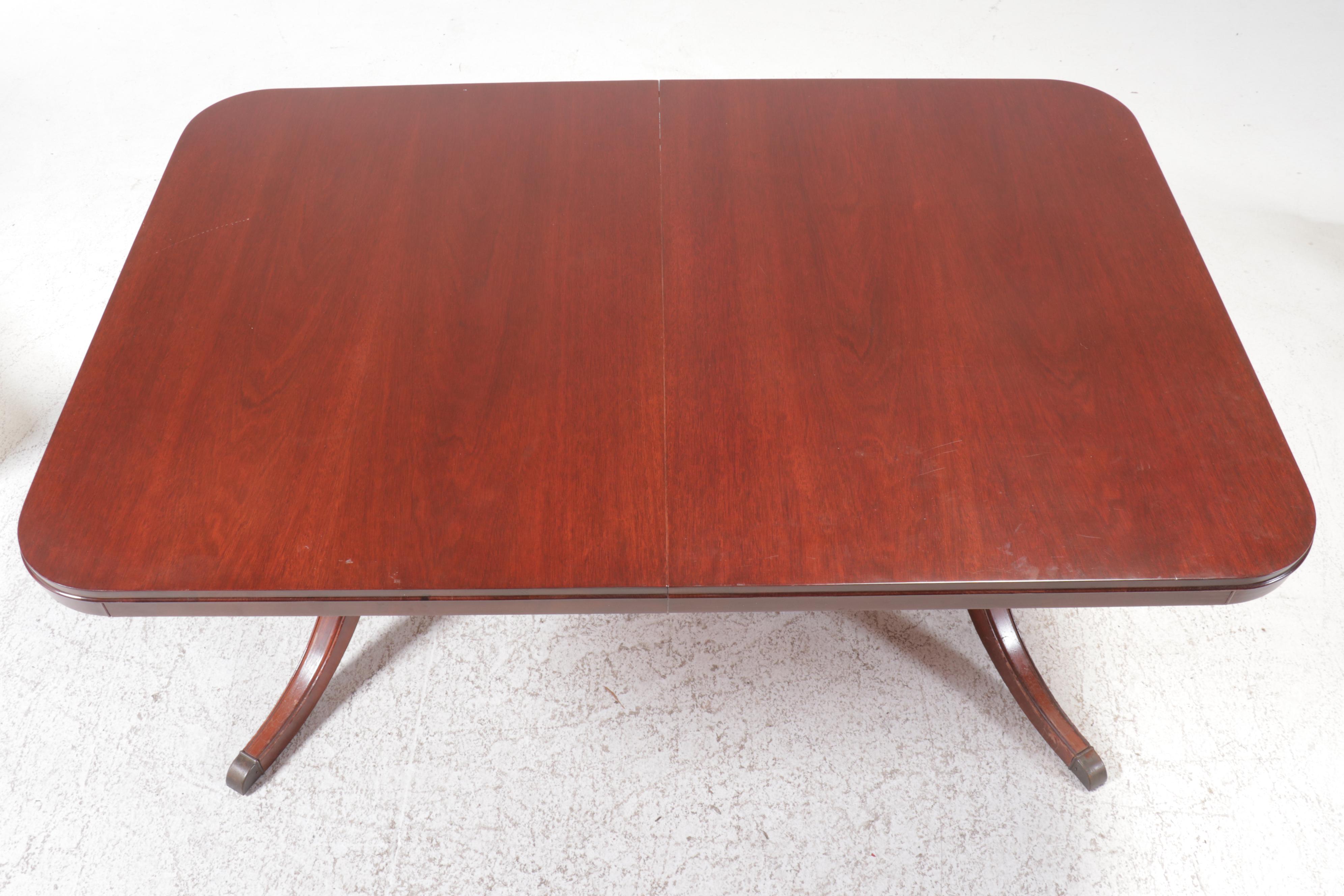 Drexel "New Travis Court" Mahogany Dining Table with Chippendale Style Chairs