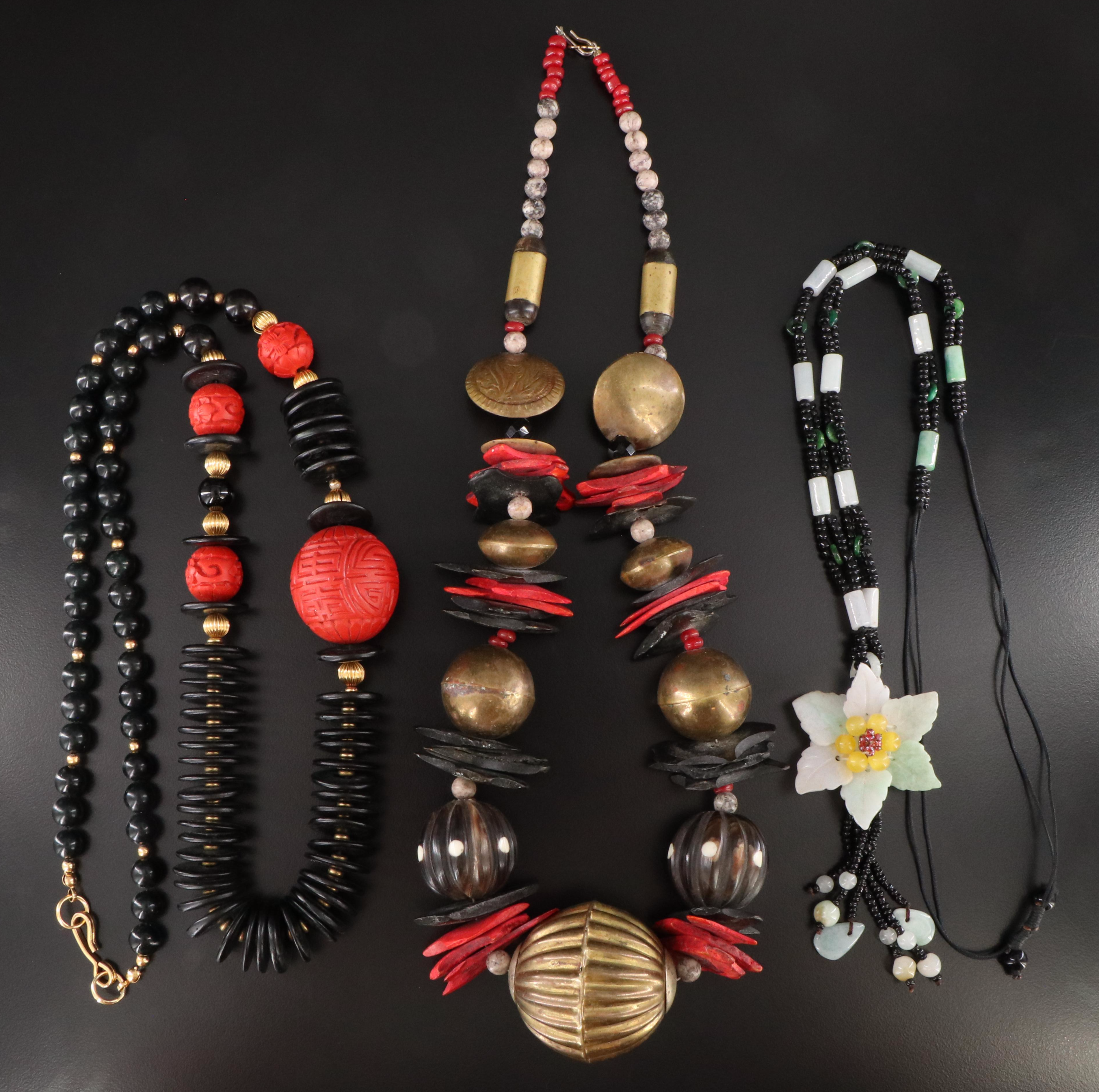 Asian Inspired Necklace Collection Featuring Jadeite, Horn and Bone