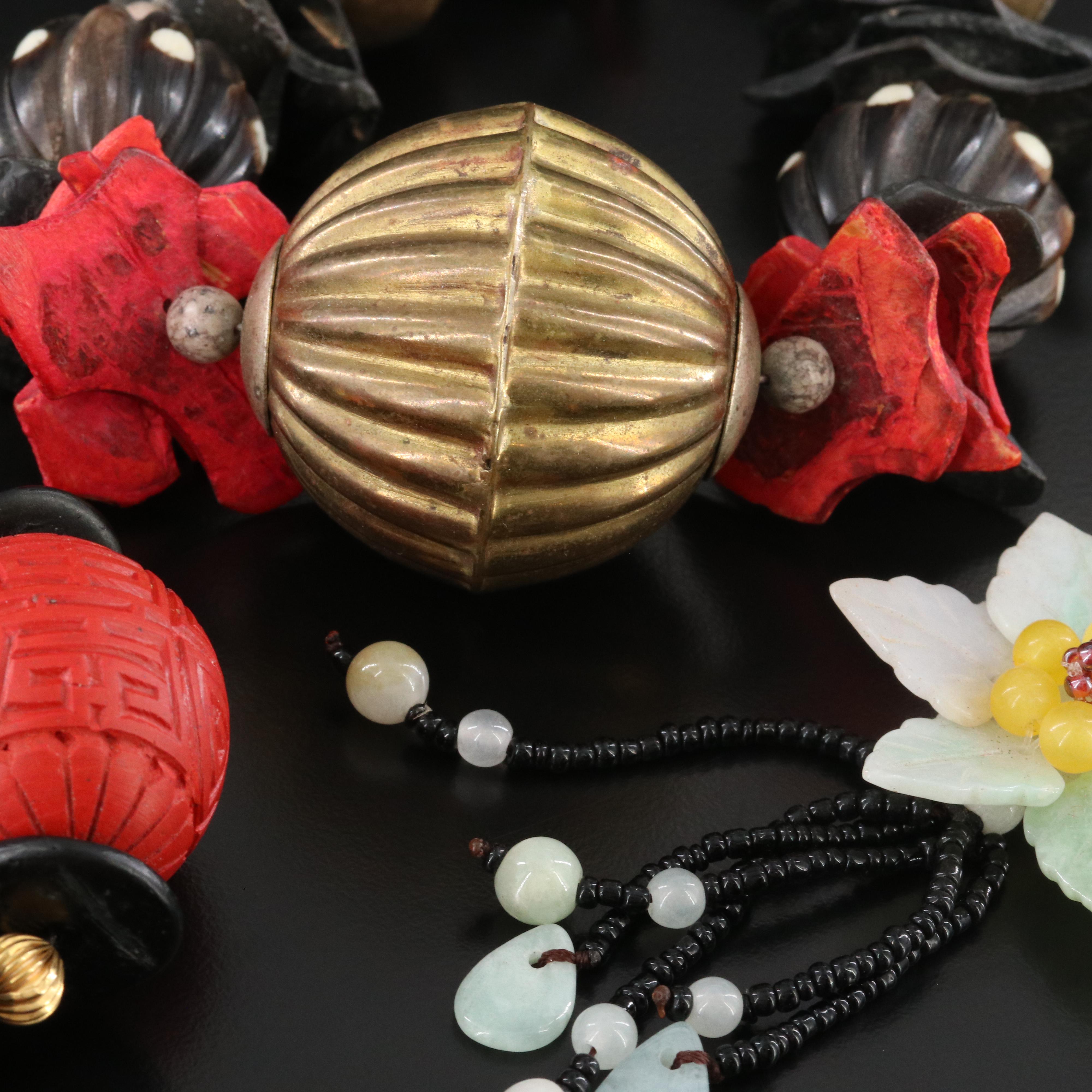 Asian Inspired Necklace Collection Featuring Jadeite, Horn and Bone