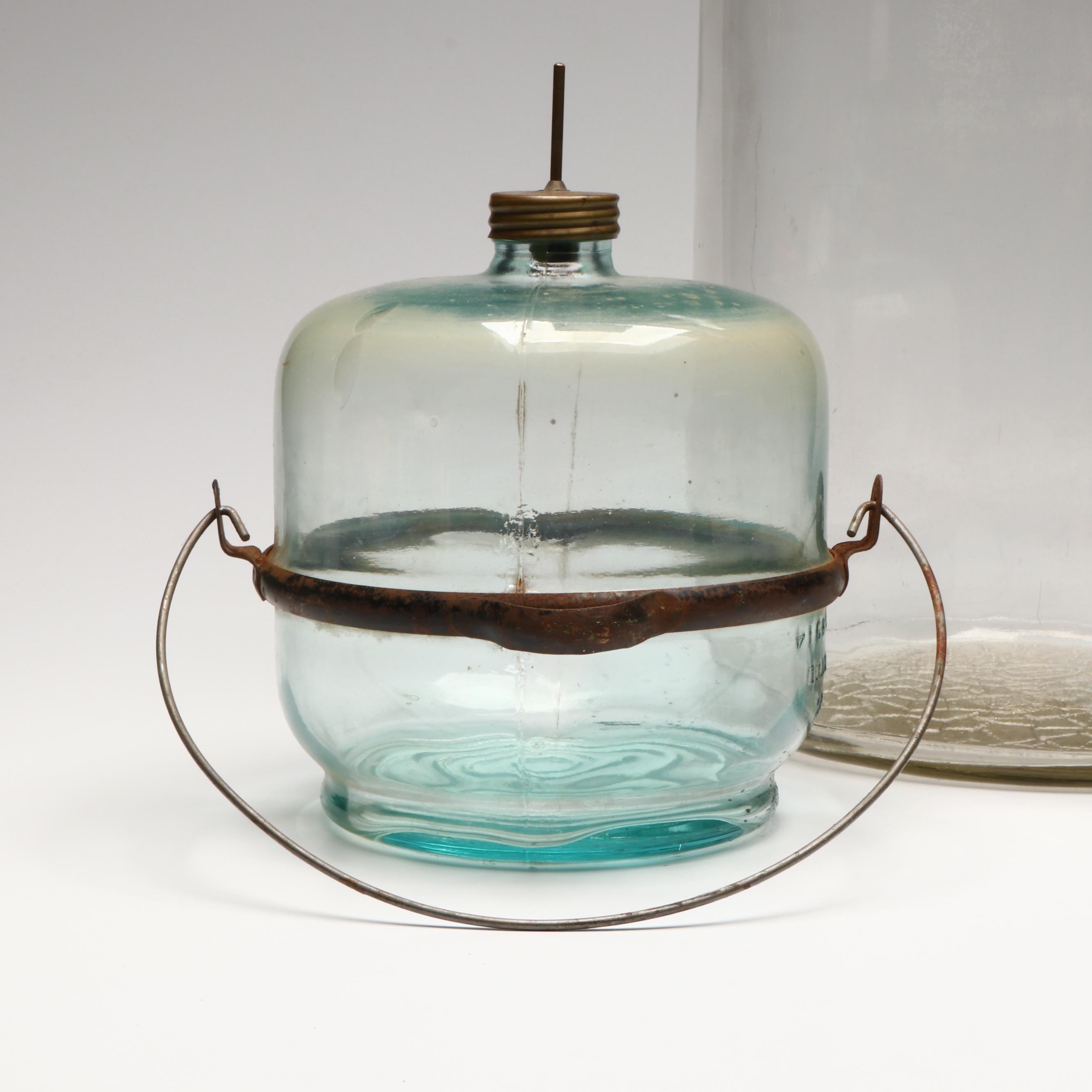 Glass Water Cooling Jug and Kerosene Dispenser Bottle, Early to Mid-20th Century