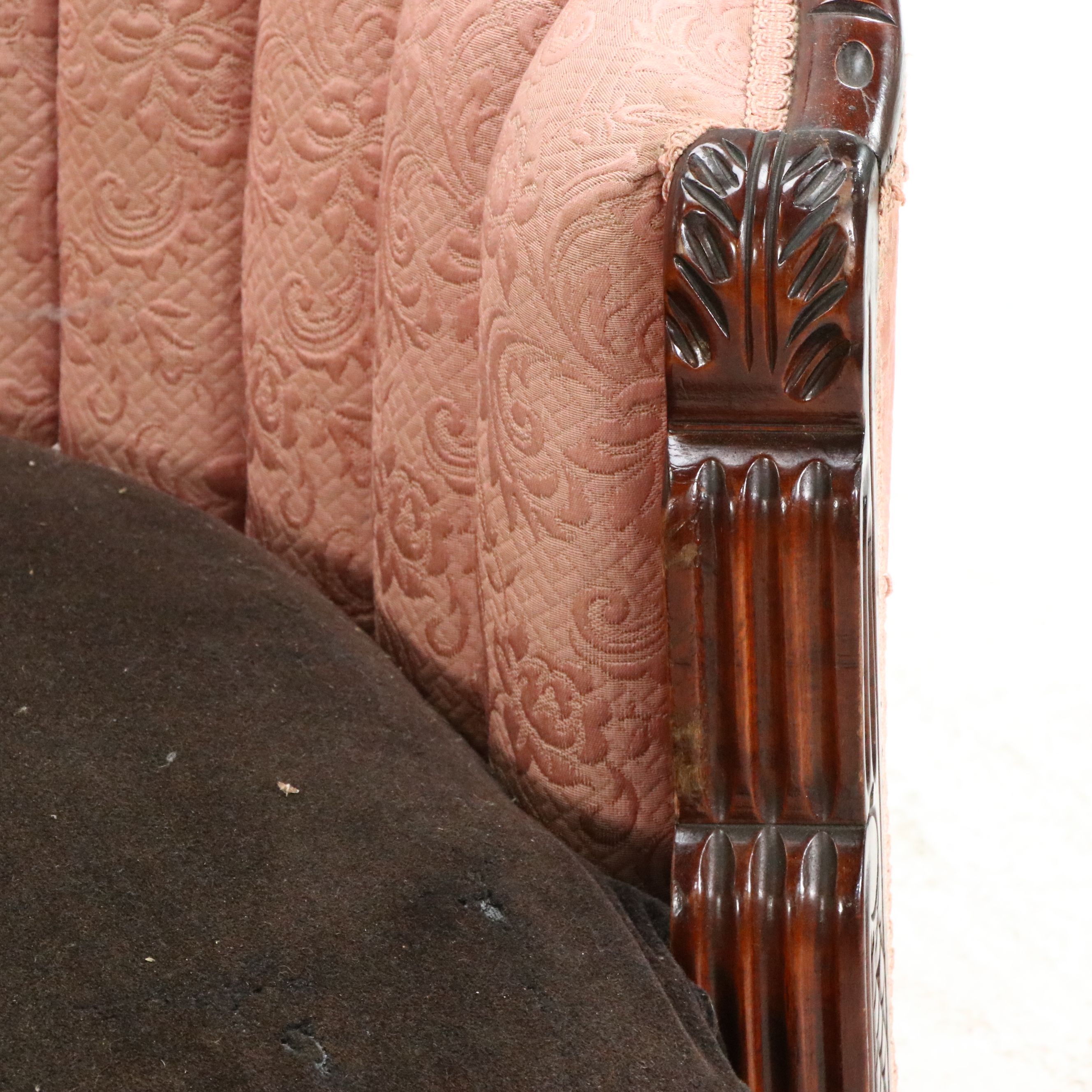 Victorian Brocade Upholstered Carved Mahogany Sofa, Late 19th Century