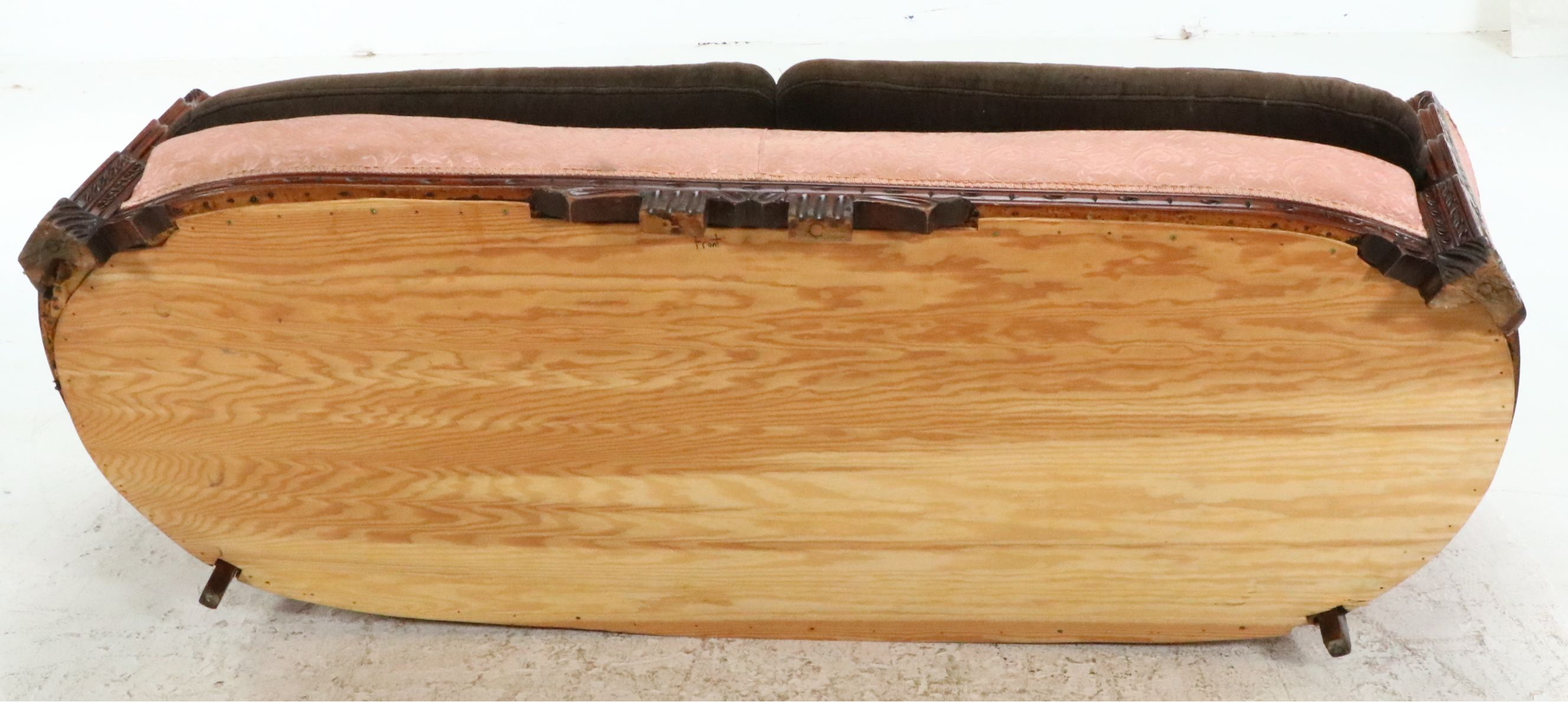 Victorian Brocade Upholstered Carved Mahogany Sofa, Late 19th Century