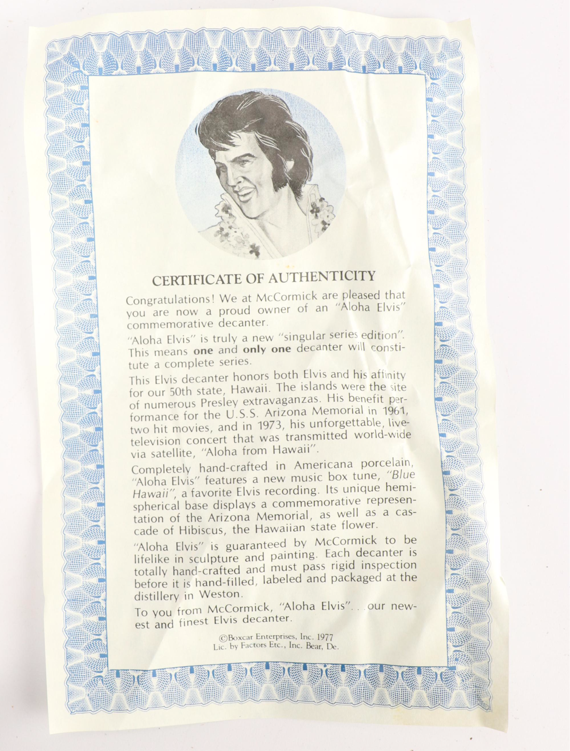 McCormick Elvis Presley Decanters with Collectors Plates and Other Décor