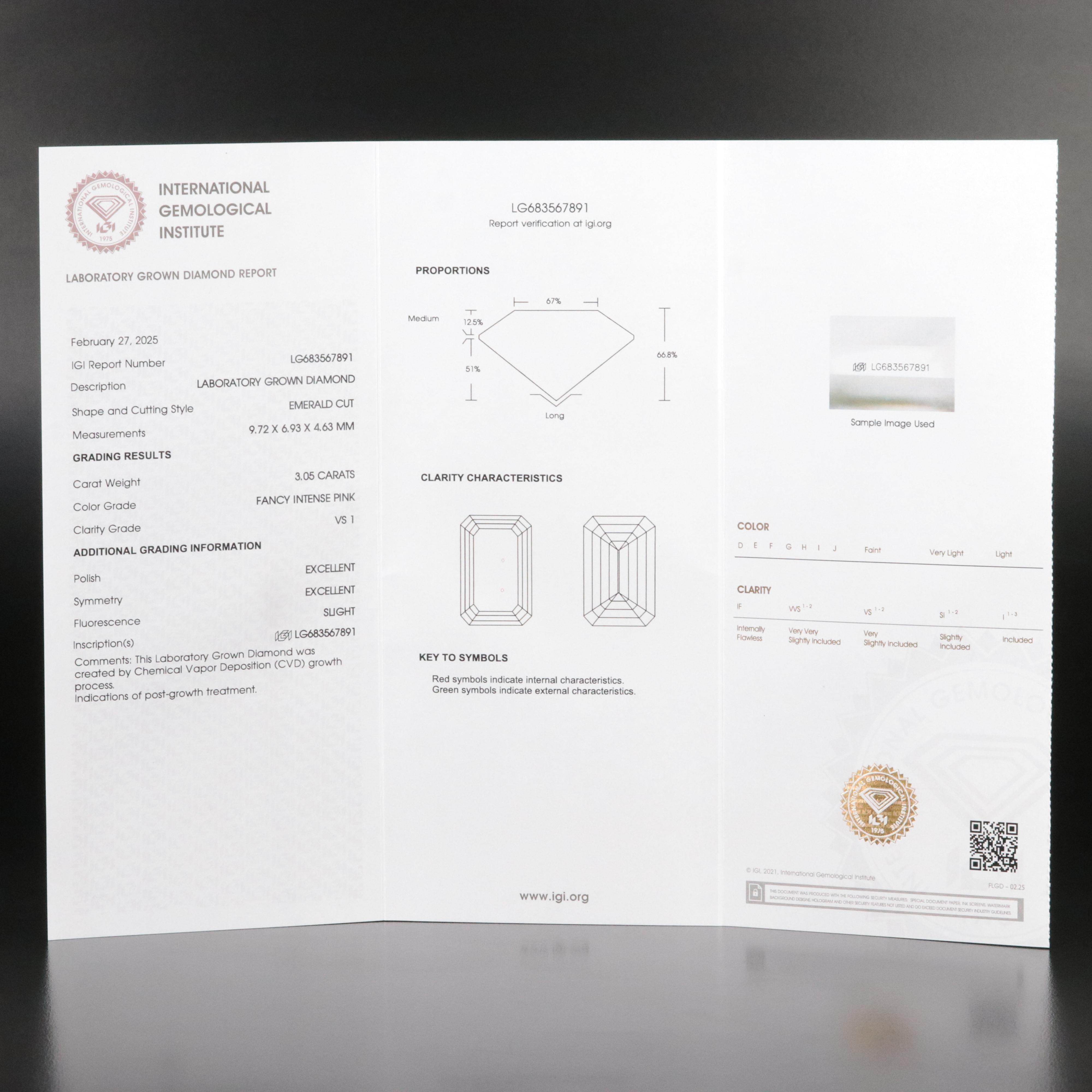 Loose 3.05 CT Lab Grown Fancy Pink Diamond with IGI Report