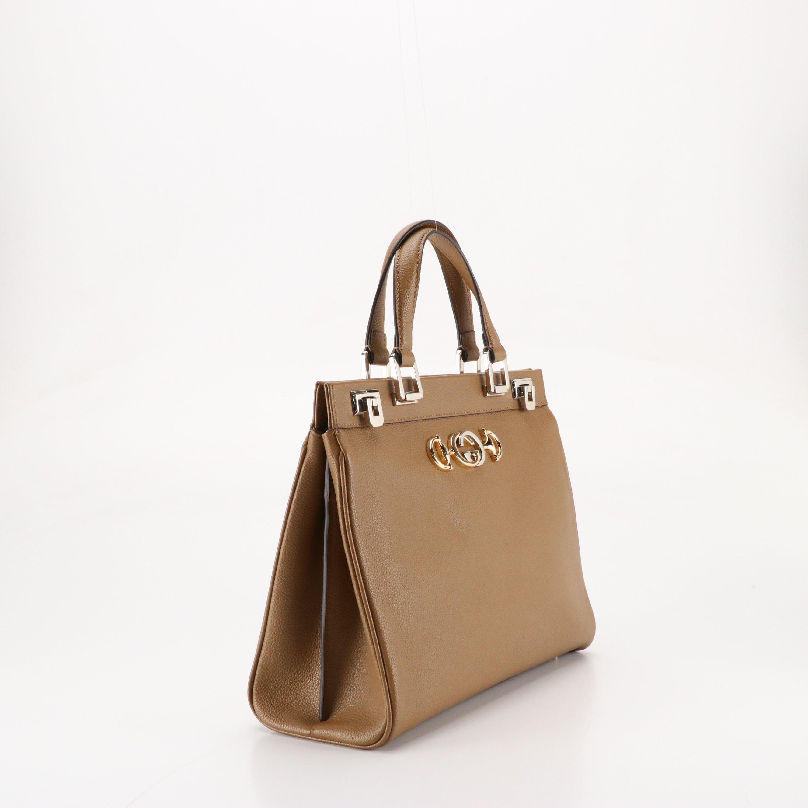 Gucci Interlocking GG Horsebit Calfskin Leather Zumi Top Handle Two-Way Bag