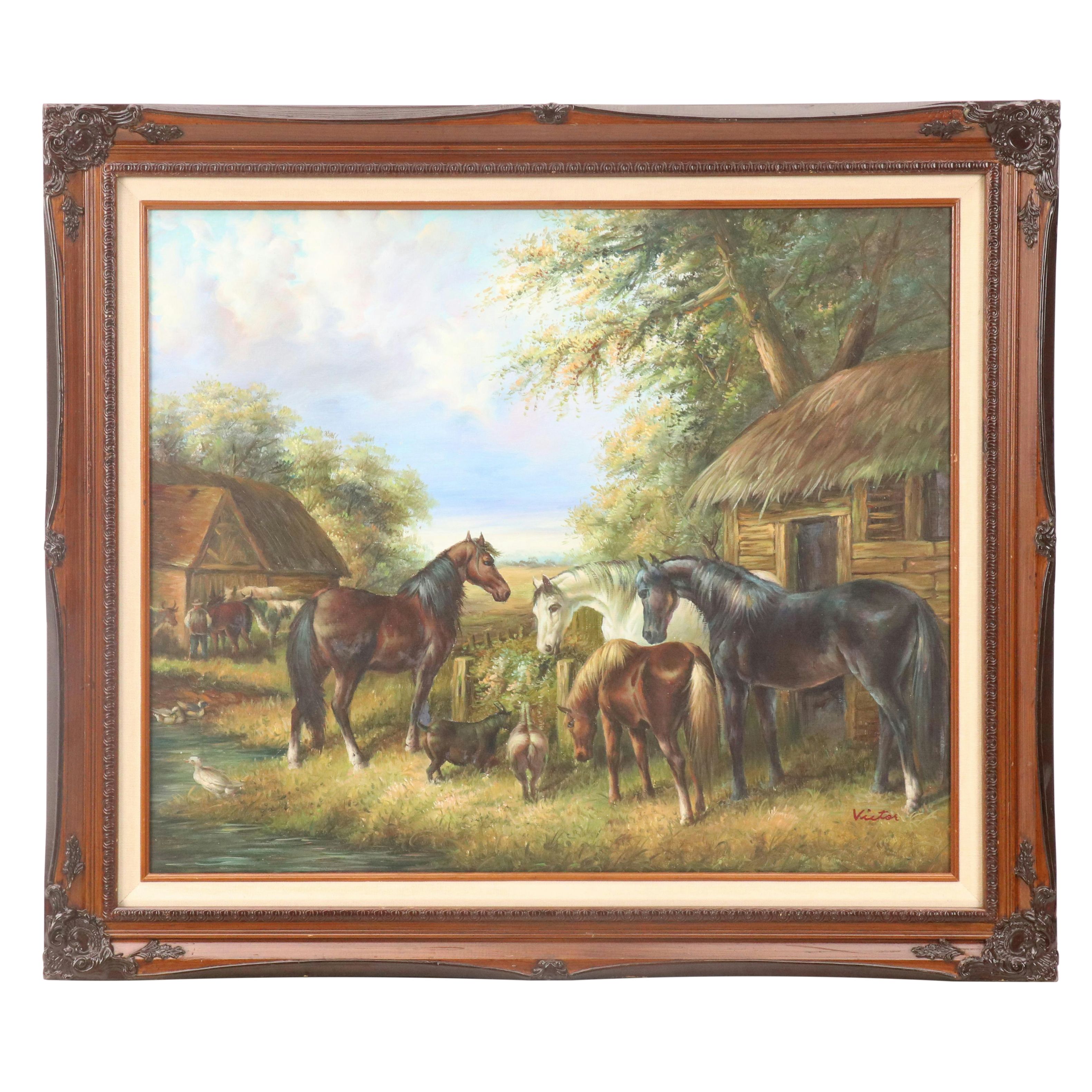 Farmyard Genre Oil Painting After John Frederick Herring Jr.