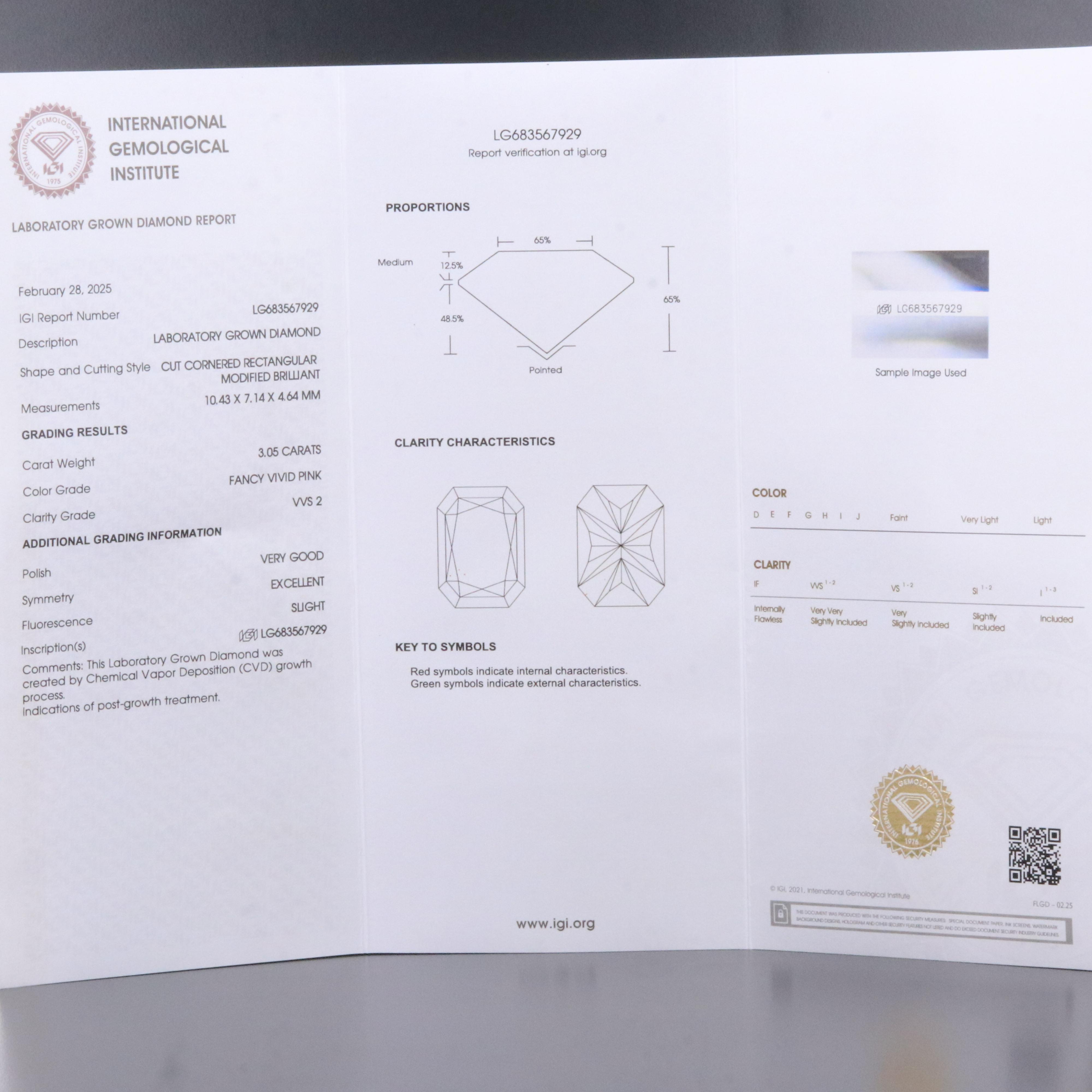 Loose 3.05 CT Lab Grown Fancy Pink Diamond with IGI Report