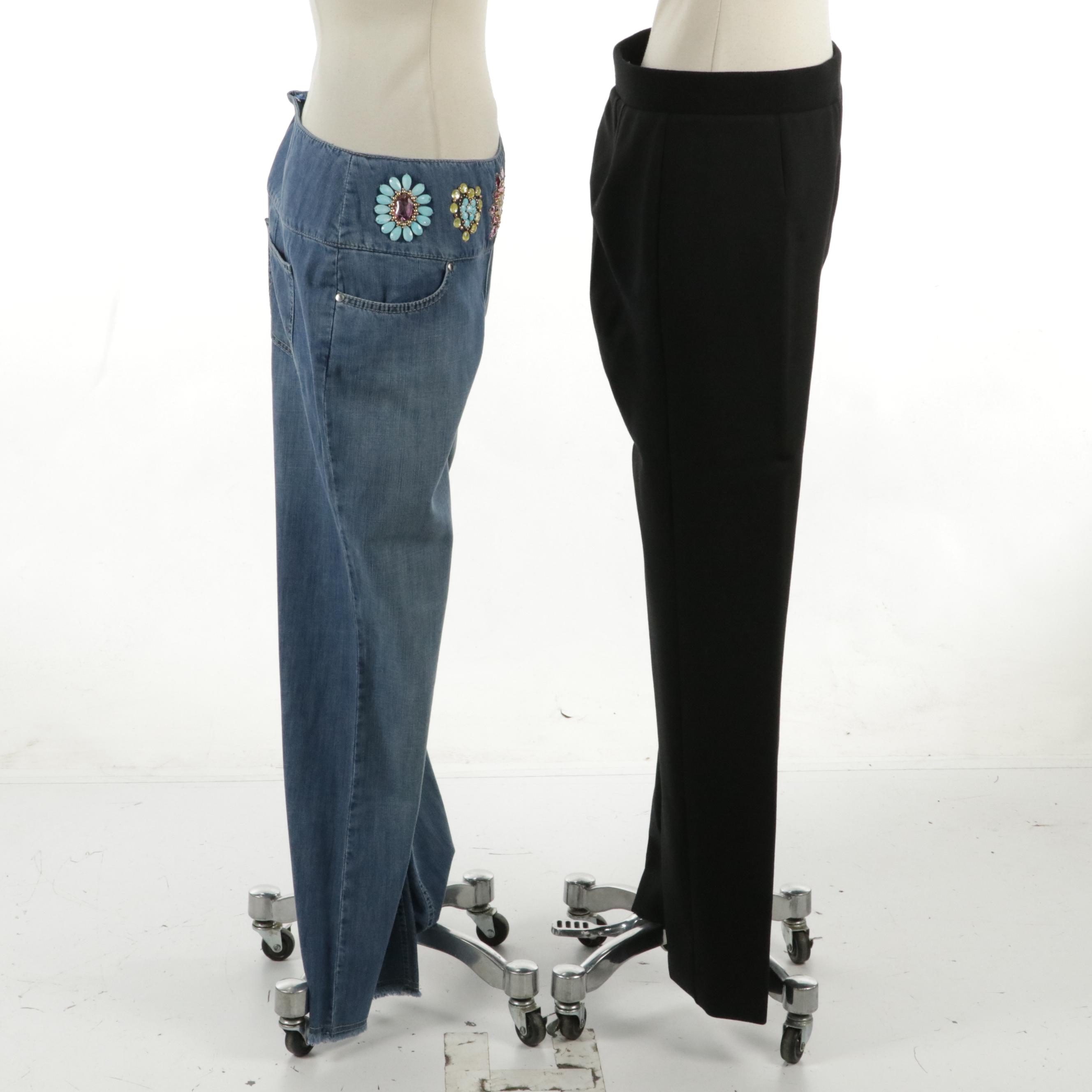Escada Sport Bejeweled Denim Pants and Jil Sander Grain De Poudre Trousers