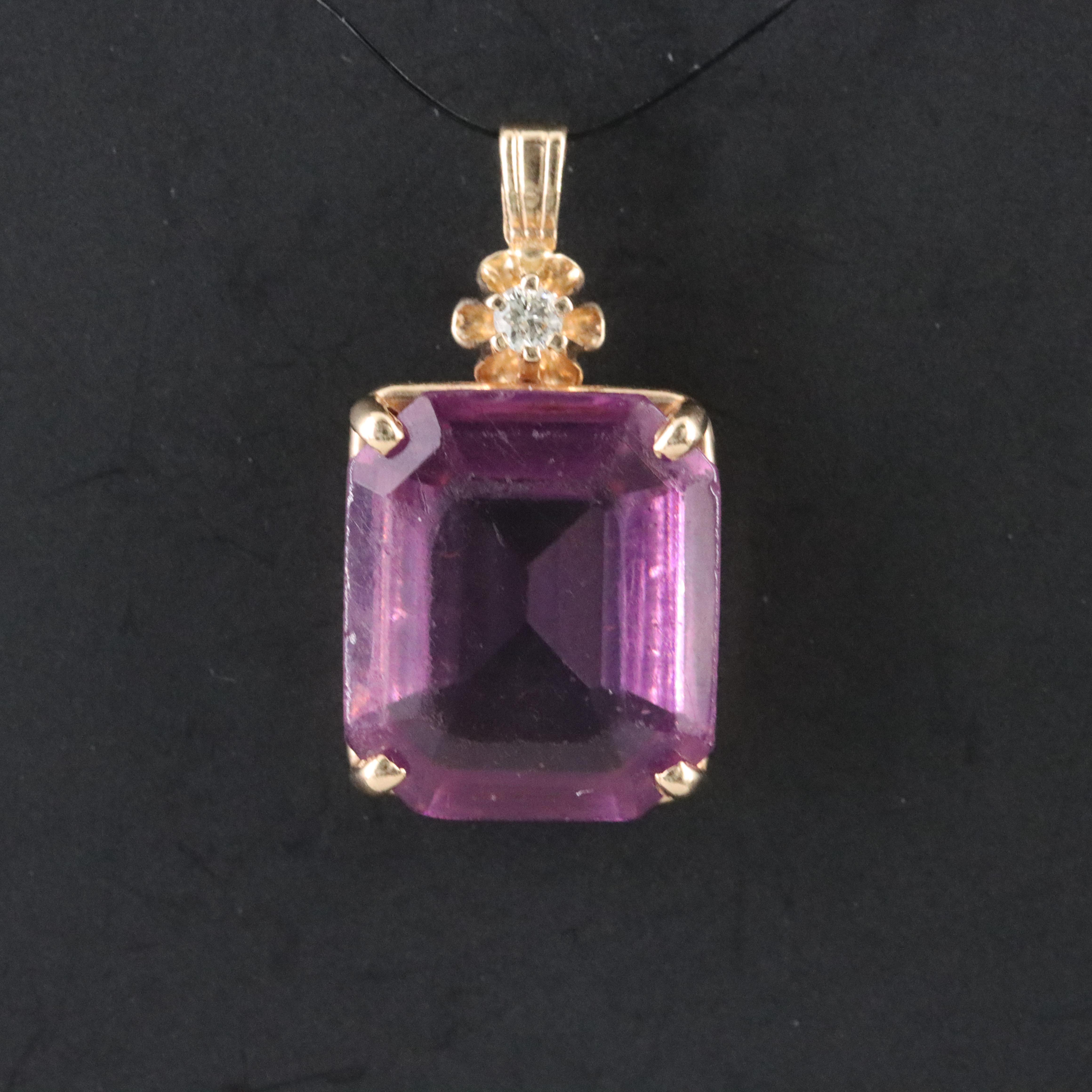 14K Glass and Diamond Pendant