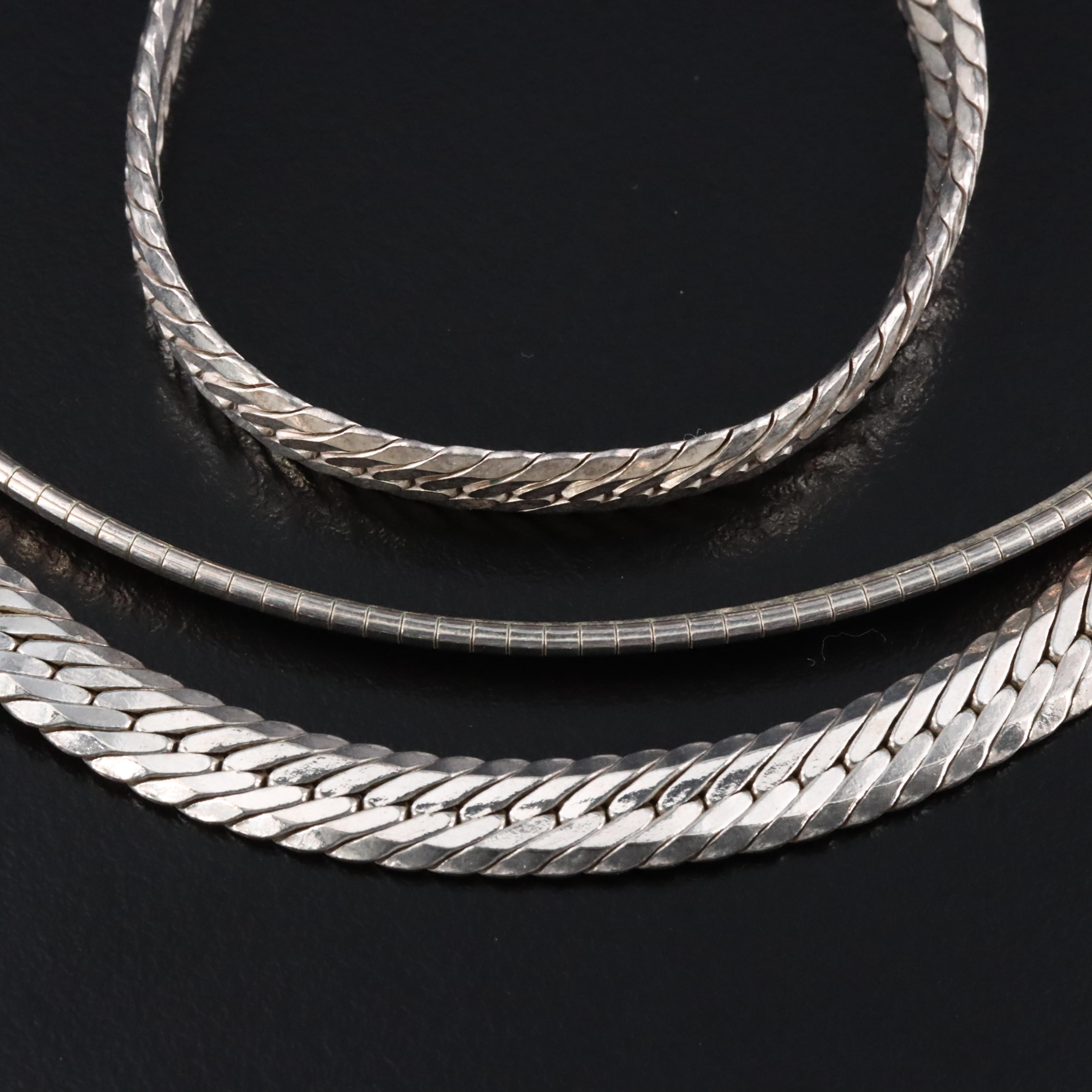 Sterling Omega Chain & Herringbone Necklace and Bracelet Set
