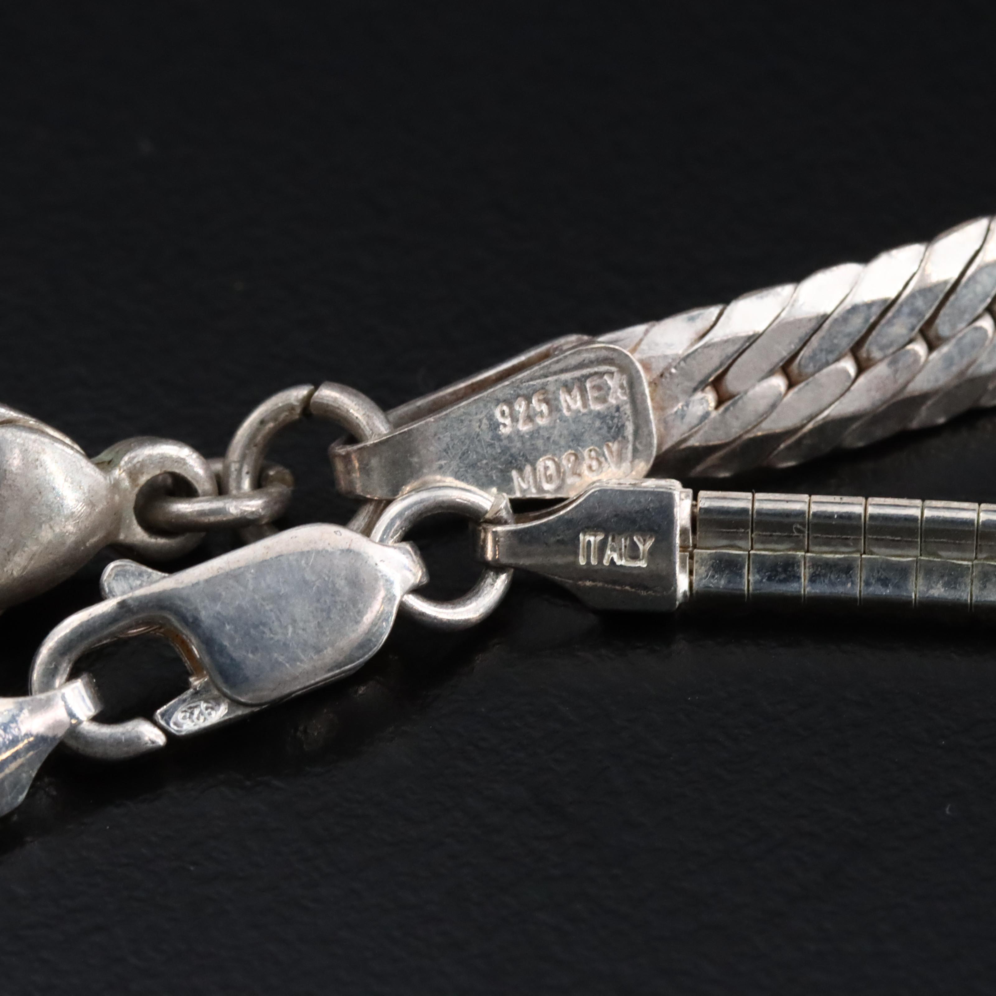 Sterling Omega Chain & Herringbone Necklace and Bracelet Set