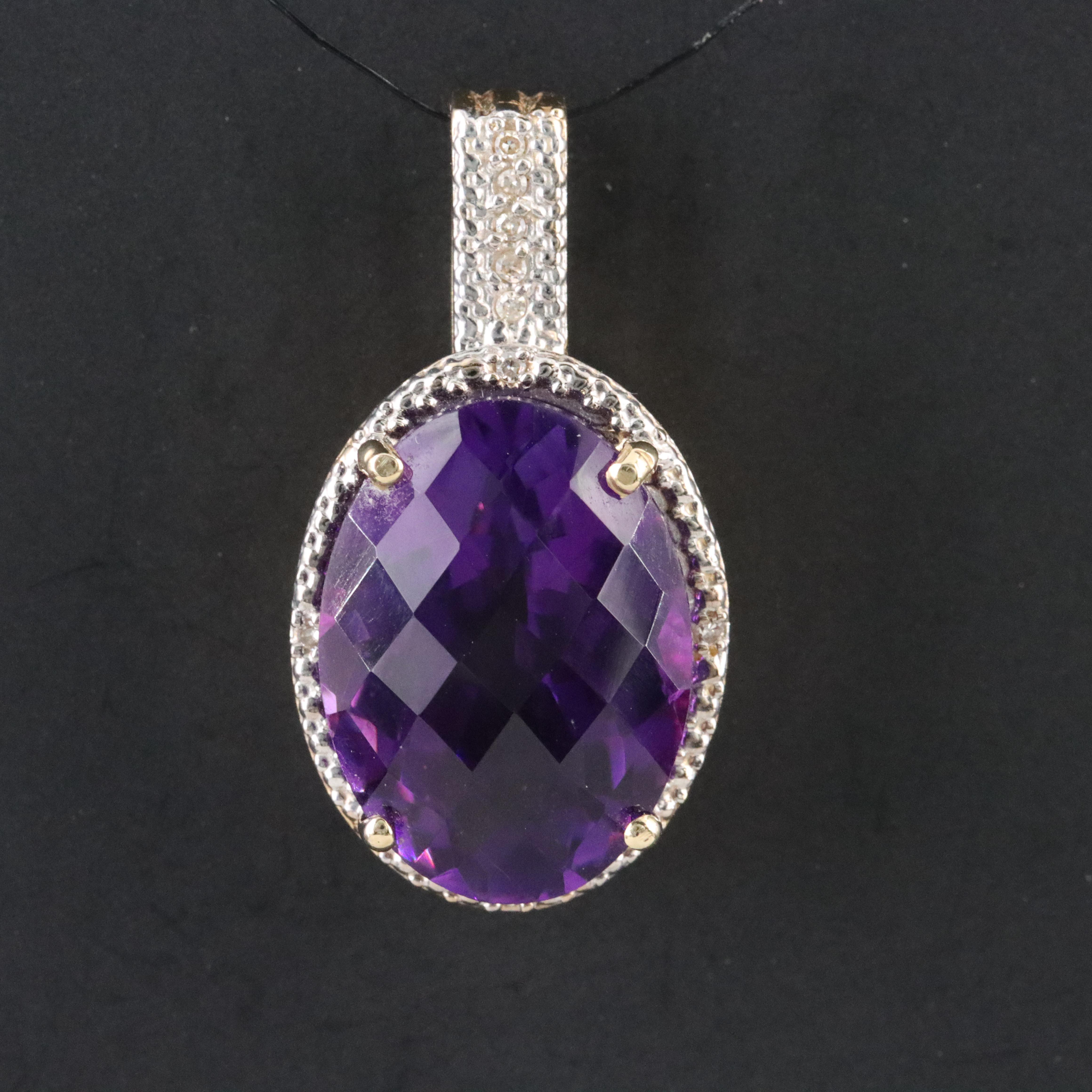 14K 12.66 CT Amethyst and Diamond Pendant