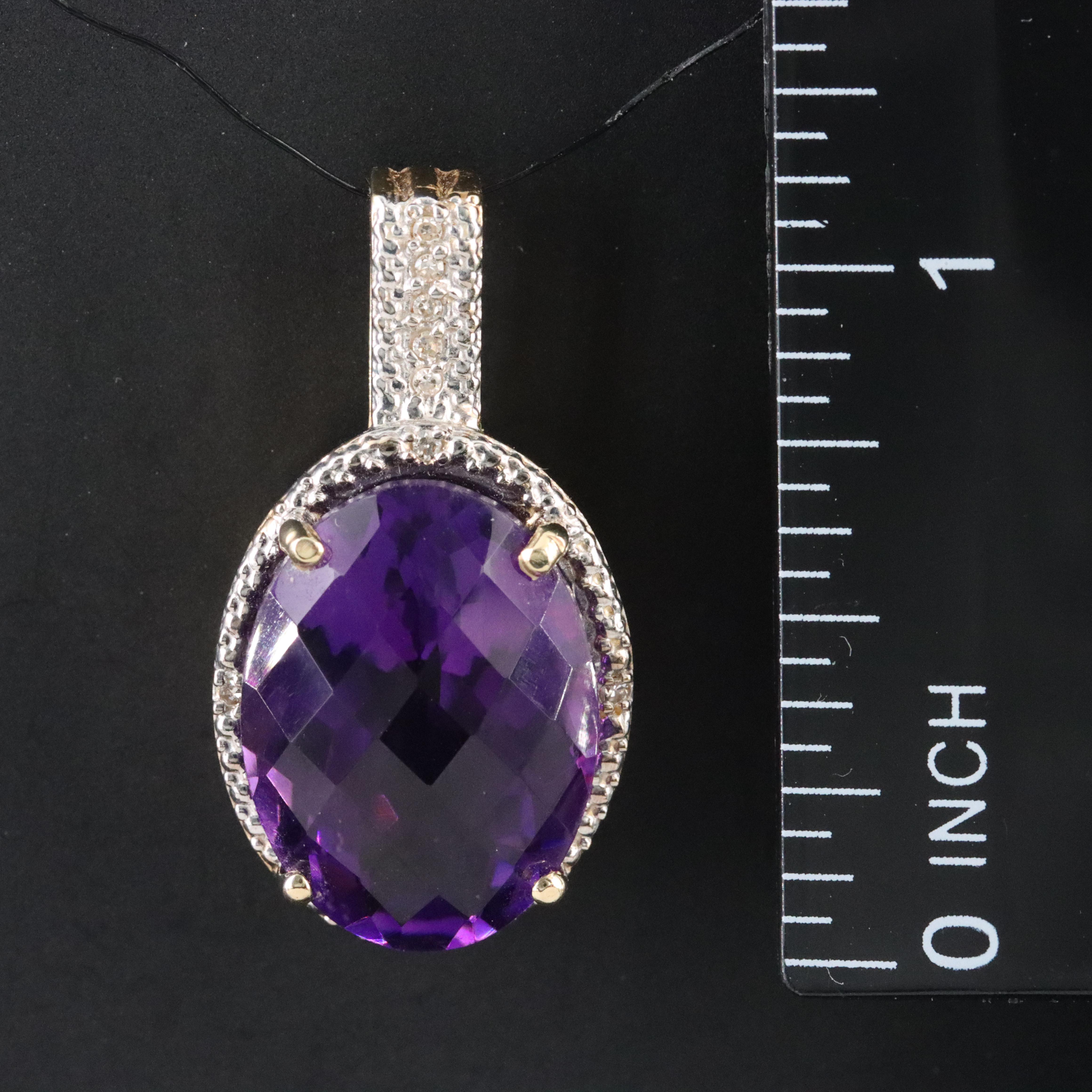 14K 12.66 CT Amethyst and Diamond Pendant
