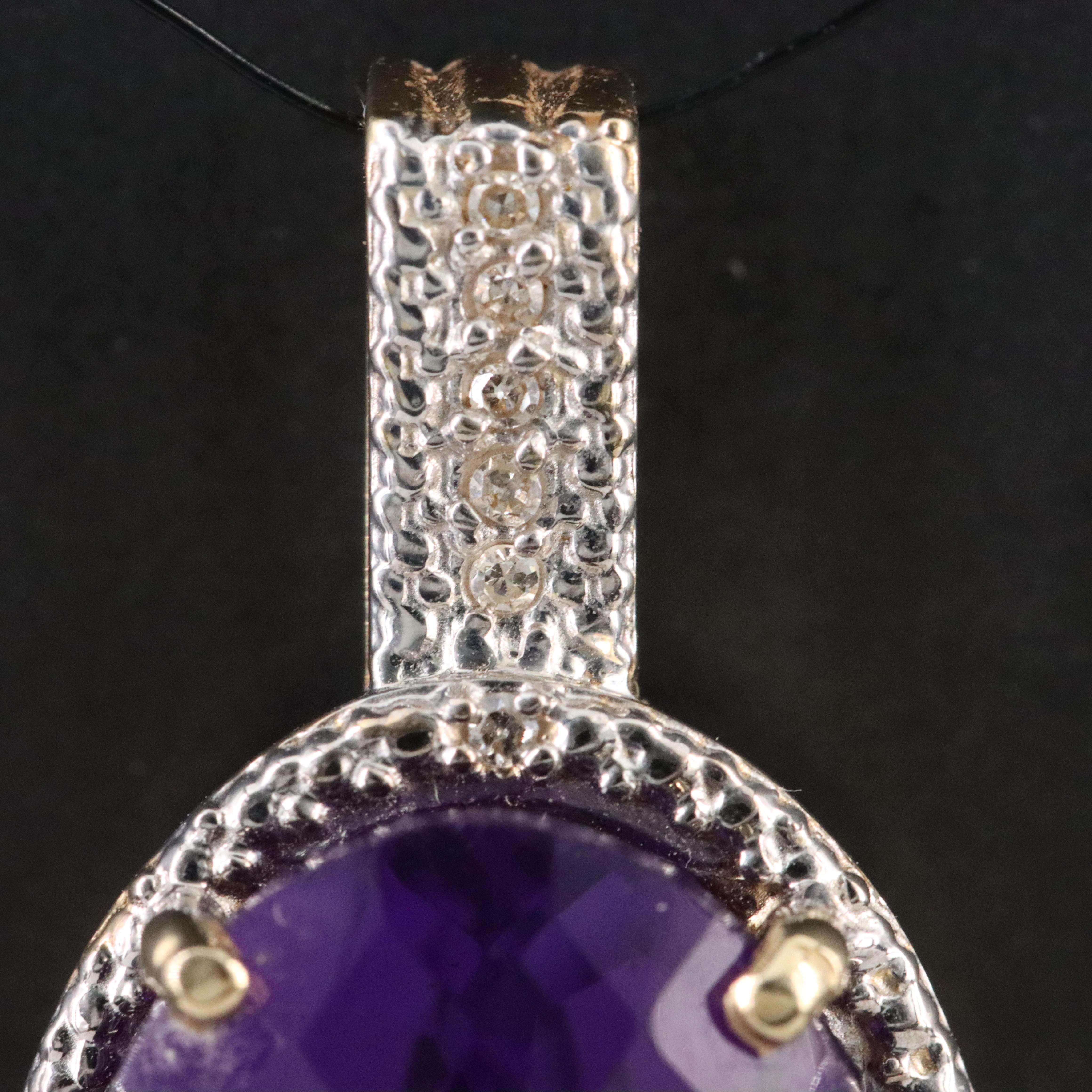 14K 12.66 CT Amethyst and Diamond Pendant