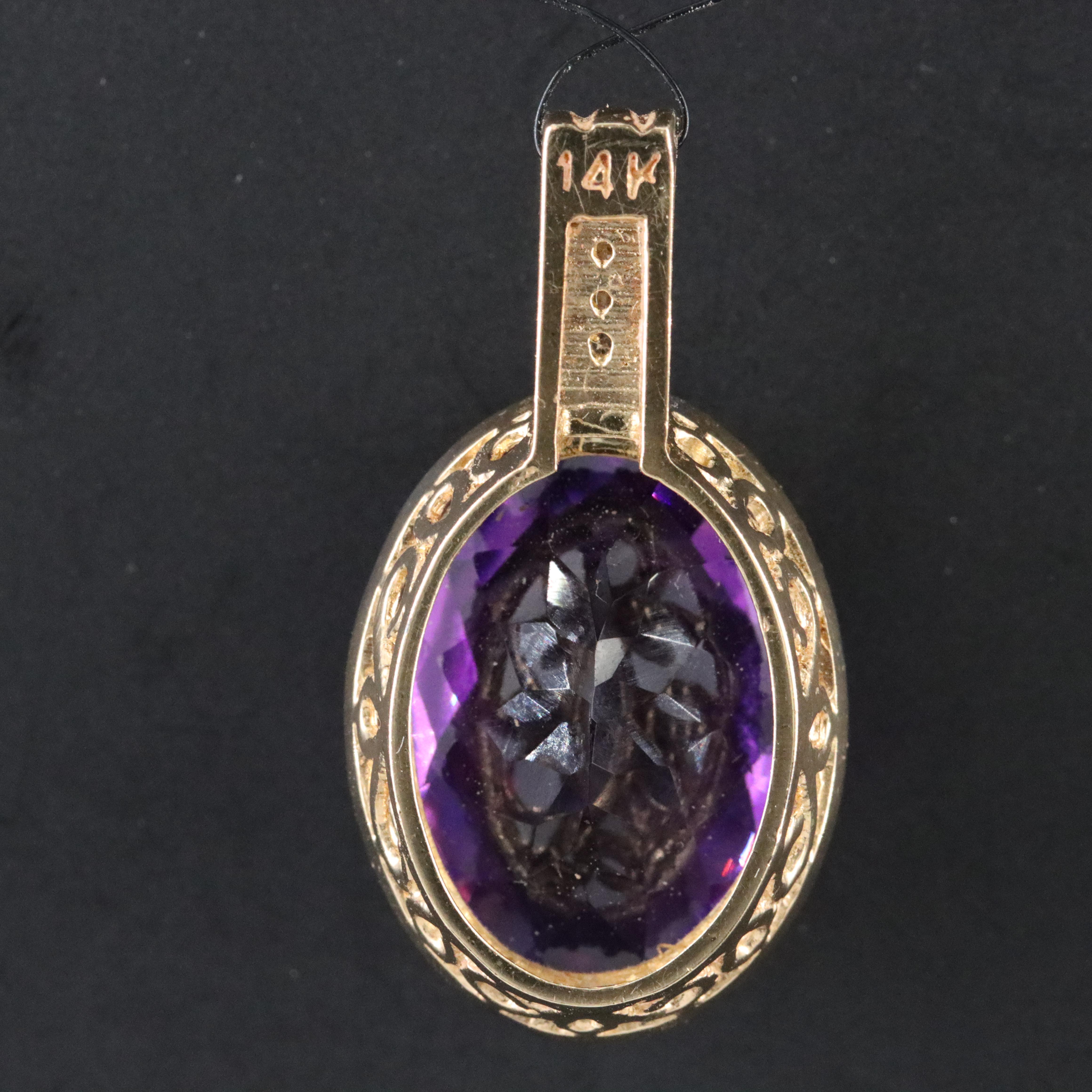 14K 12.66 CT Amethyst and Diamond Pendant
