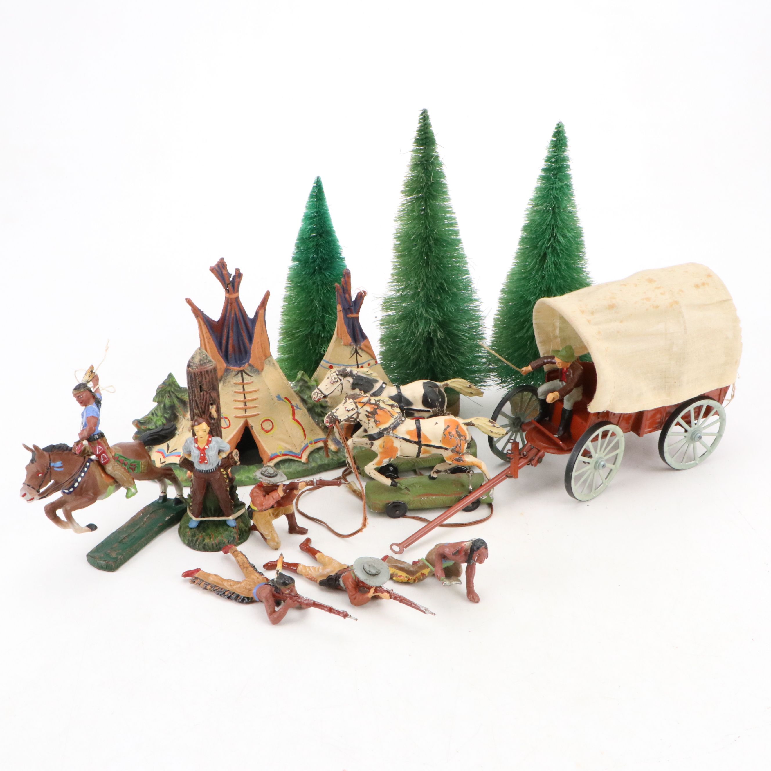 Elastolin Composite Cowboys and Native American Toys