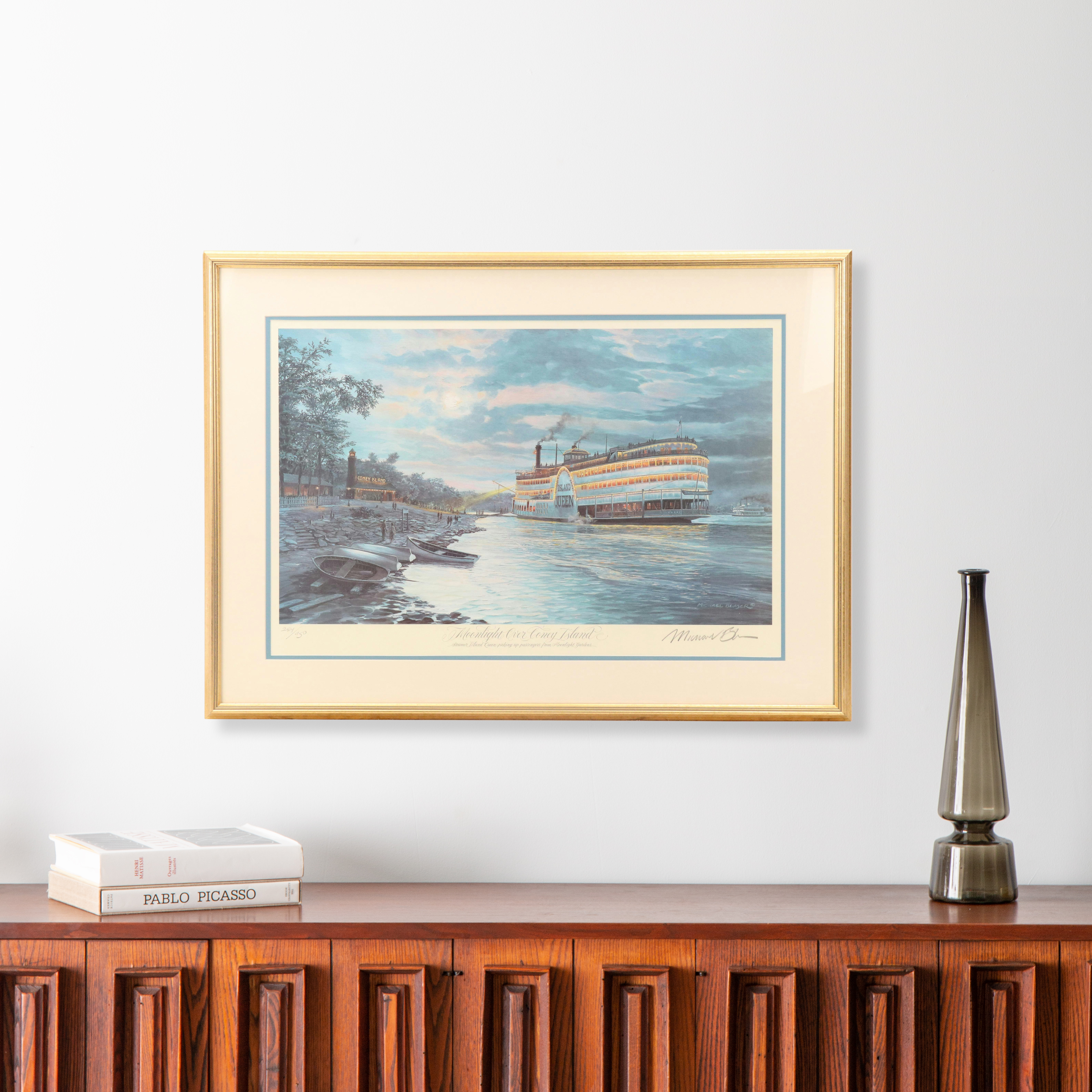 Michael Blaser Offset Lithograph "Moonlight Over Coney Island"