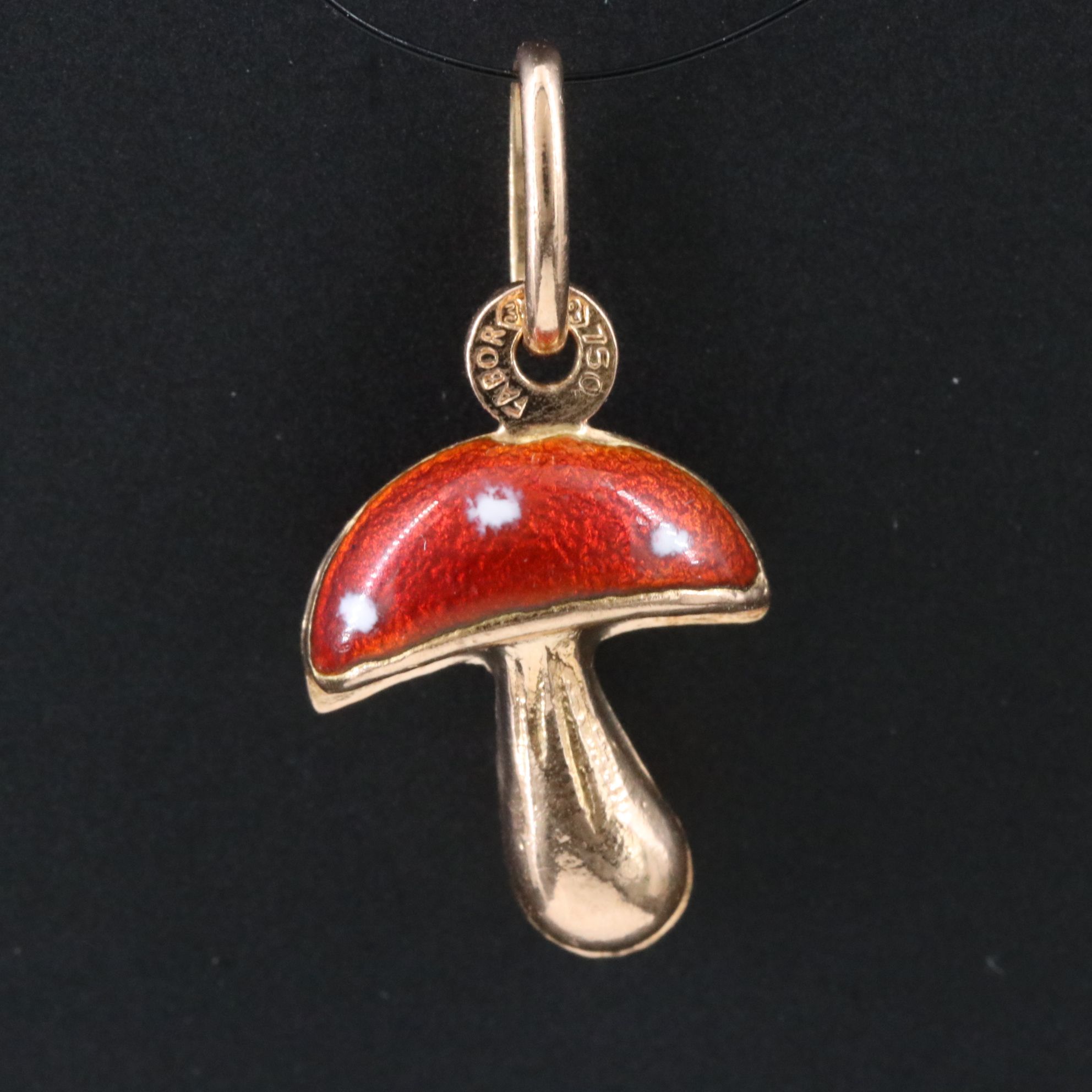 Italian Fabor 18K Enamel Mushroom Charm Pendant