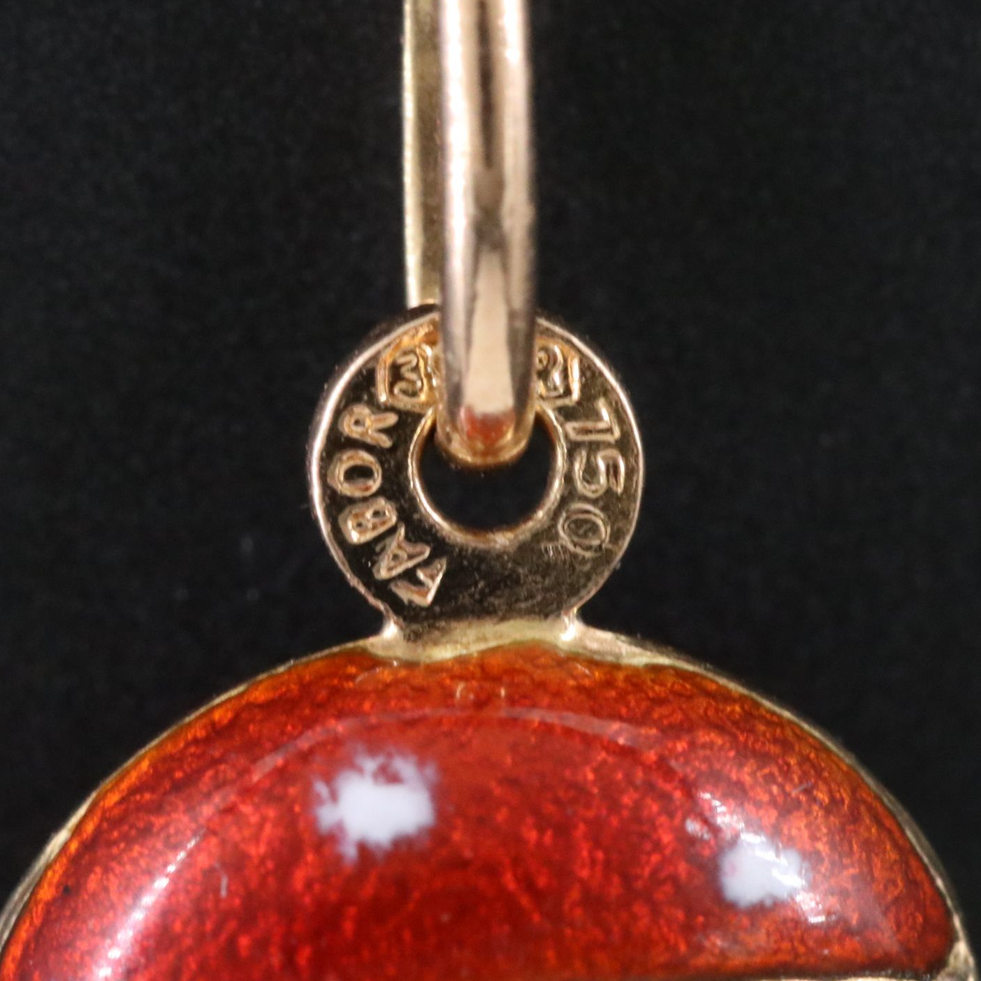 Italian Fabor 18K Enamel Mushroom Charm Pendant