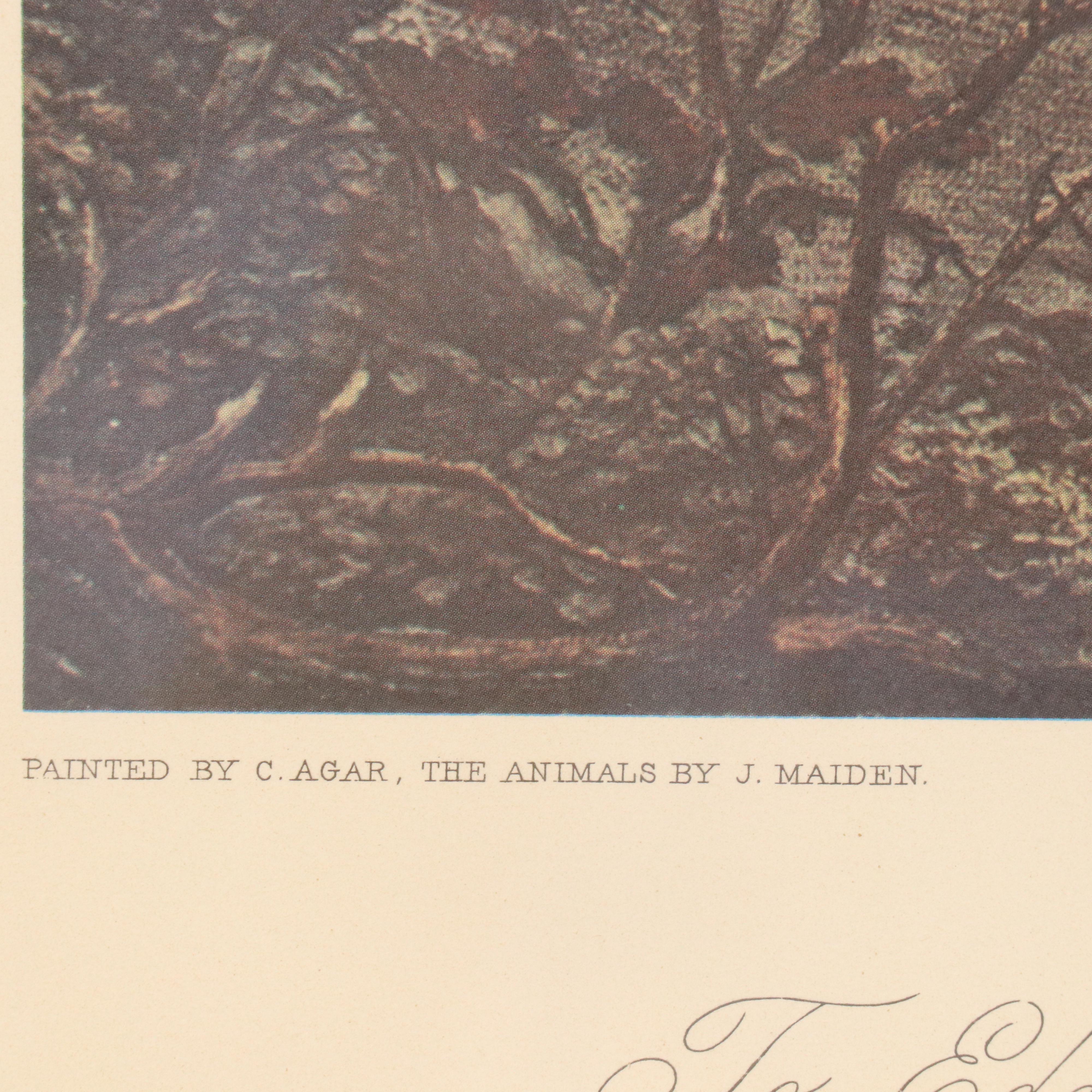 Offset Lithograph After Hunting Genre Engraving "The Bury Hunt"