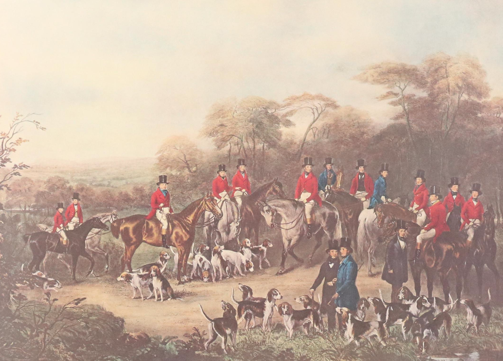 Offset Lithograph After Hunting Genre Engraving "The Bury Hunt"