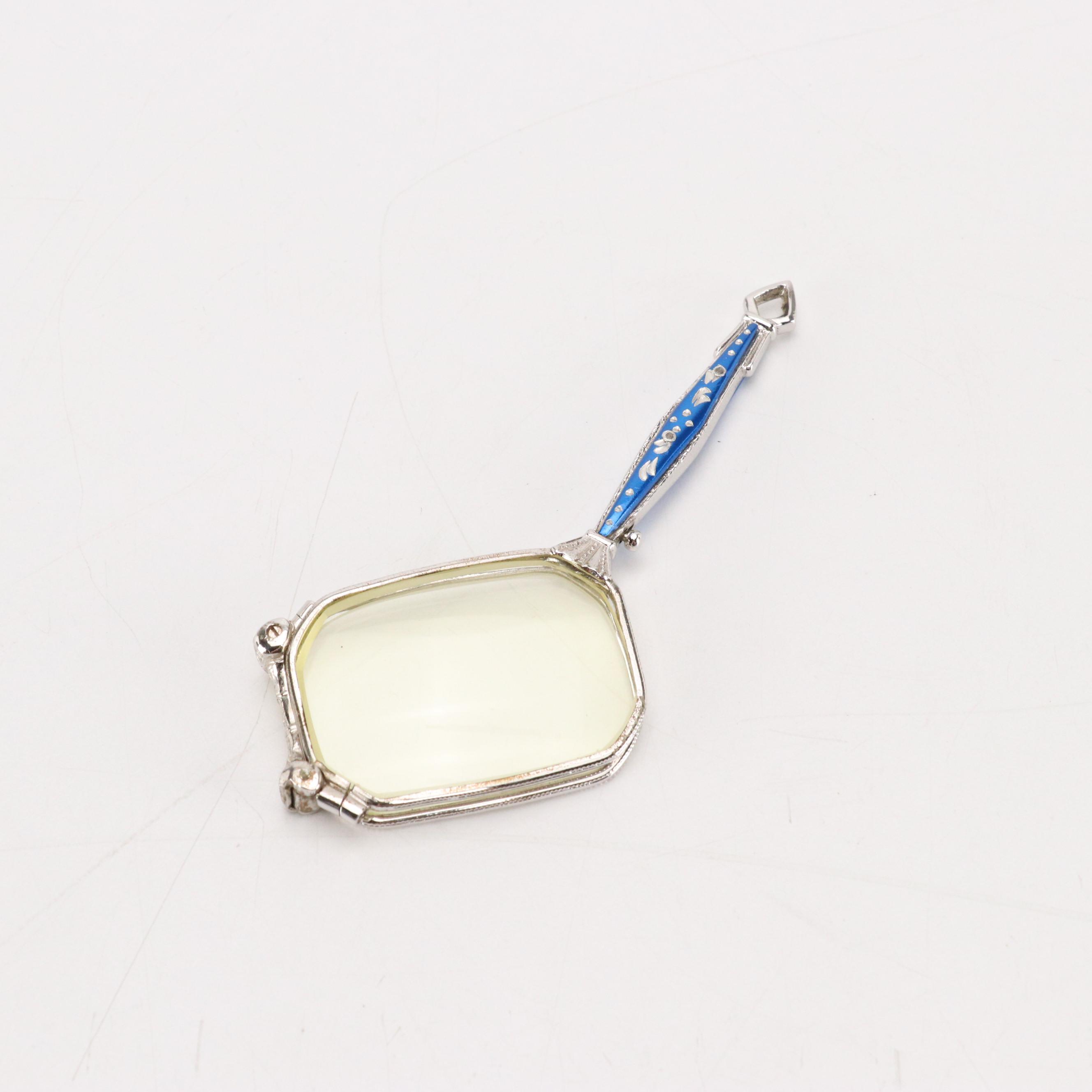 Silver Tone Folding Lorgnette Prescription Reading Glasses with Case