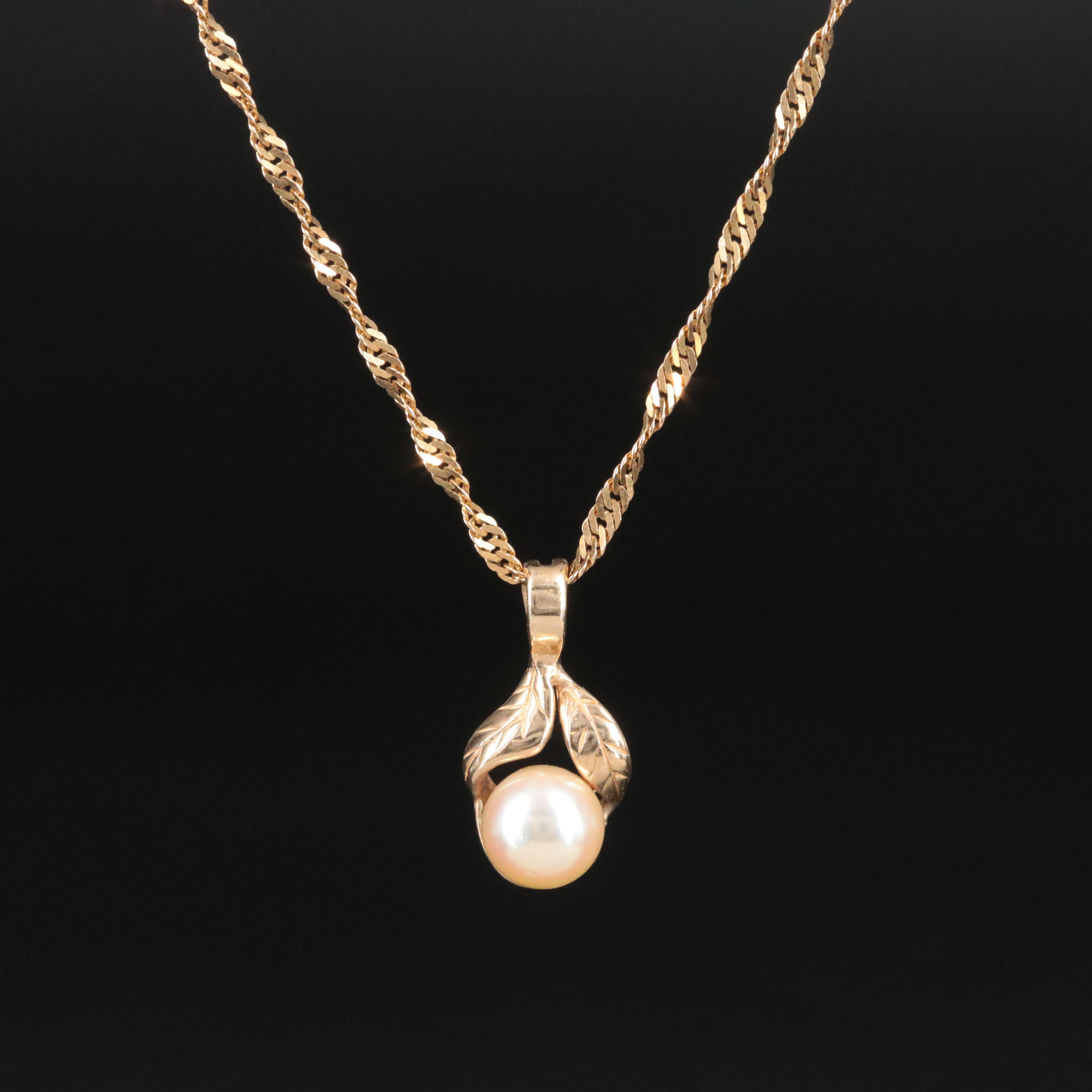 10K Pearl Pendant on 18K Chain Necklace
